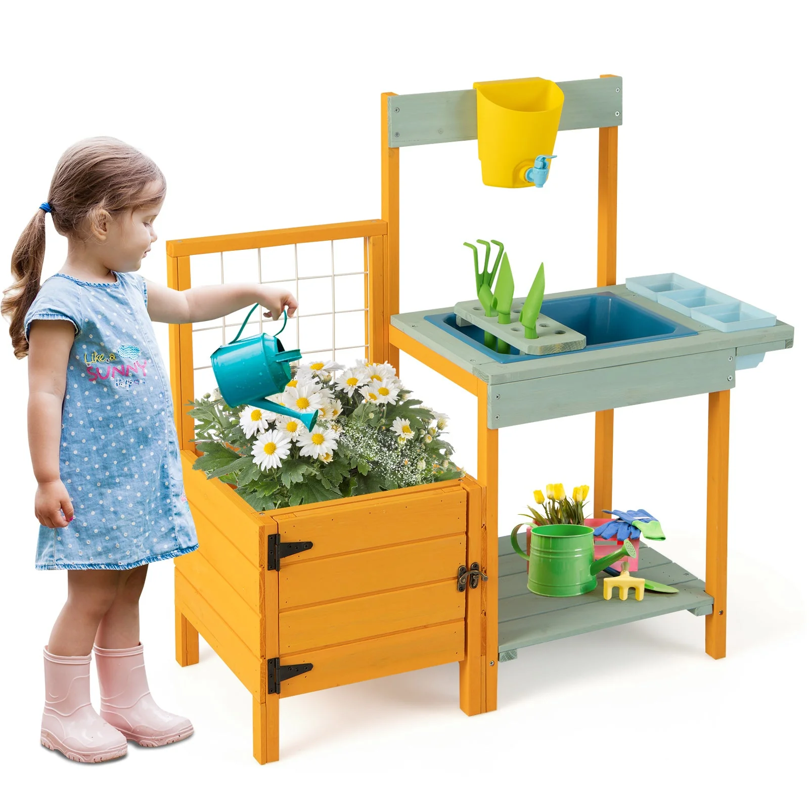 Kids Outdoor Potting Bench with See-Through Window - Image 4