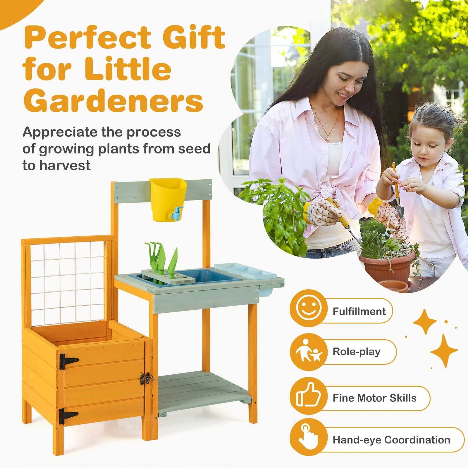 Kids Outdoor Potting Bench with See-Through Window - Image 6