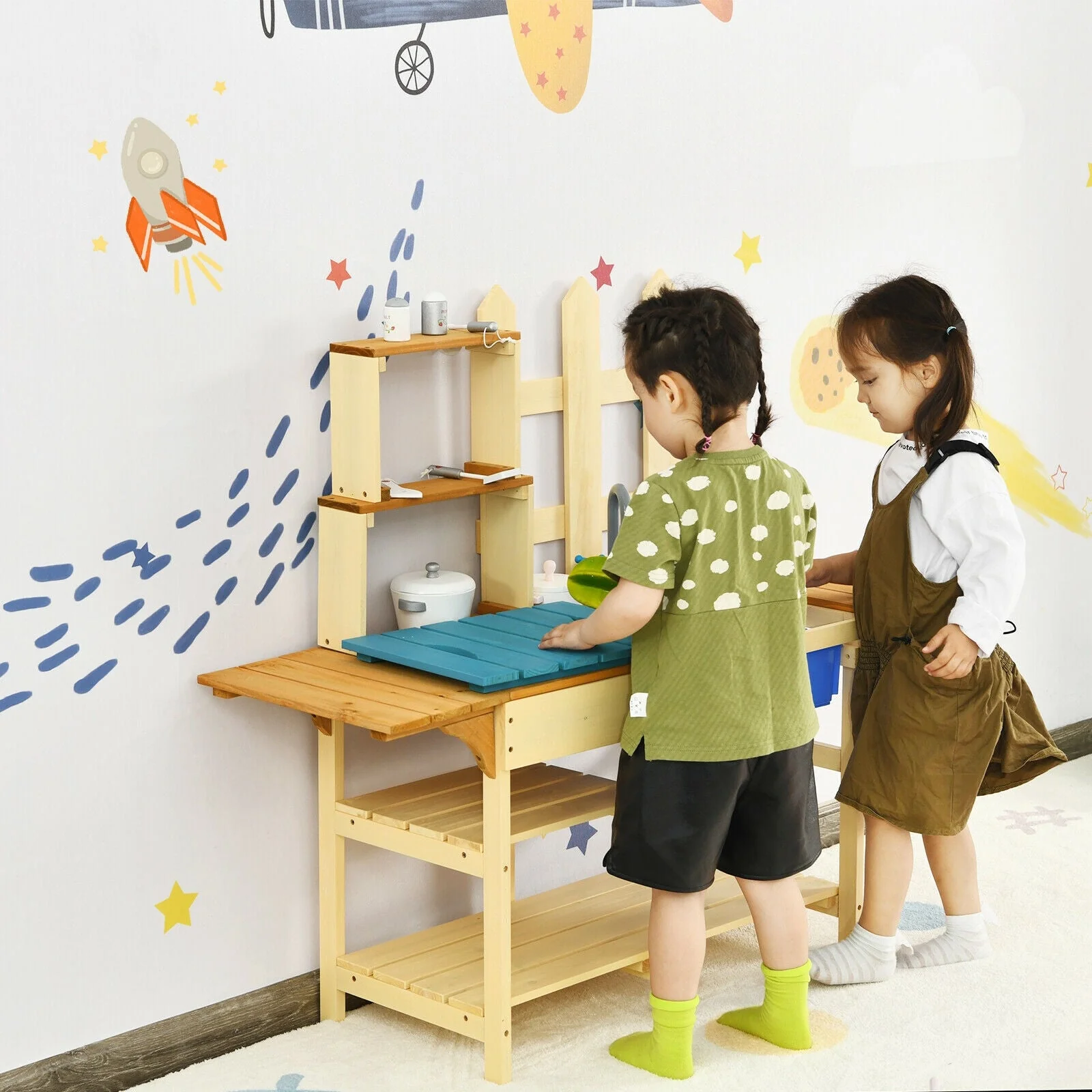 Kid's Outdoor Wooden Pretend Cook Kitchen Playset Toy - Image 2