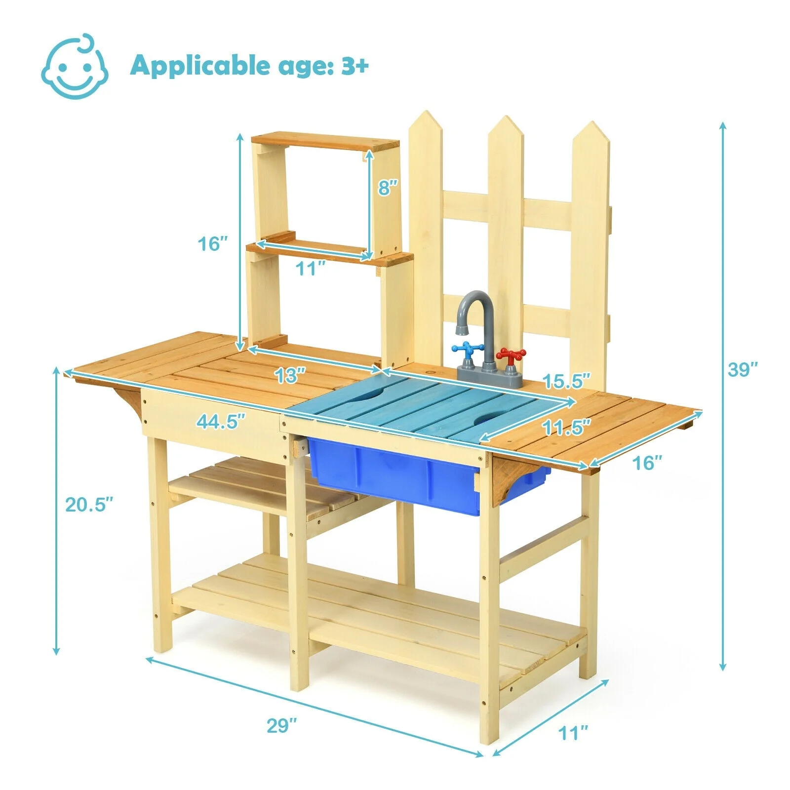 Kid's Outdoor Wooden Pretend Cook Kitchen Playset Toy - Image 5