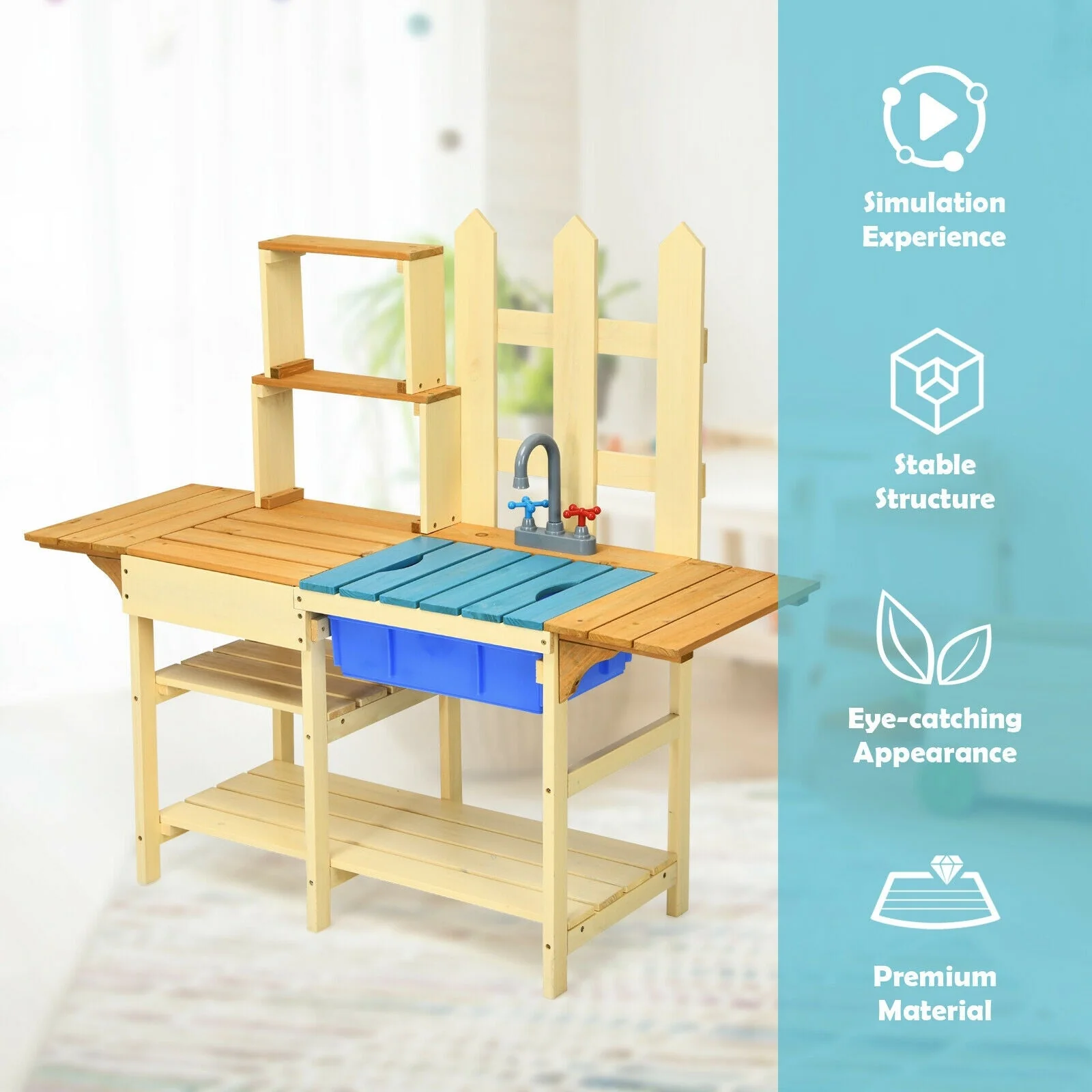 Kid's Outdoor Wooden Pretend Cook Kitchen Playset Toy - Image 6