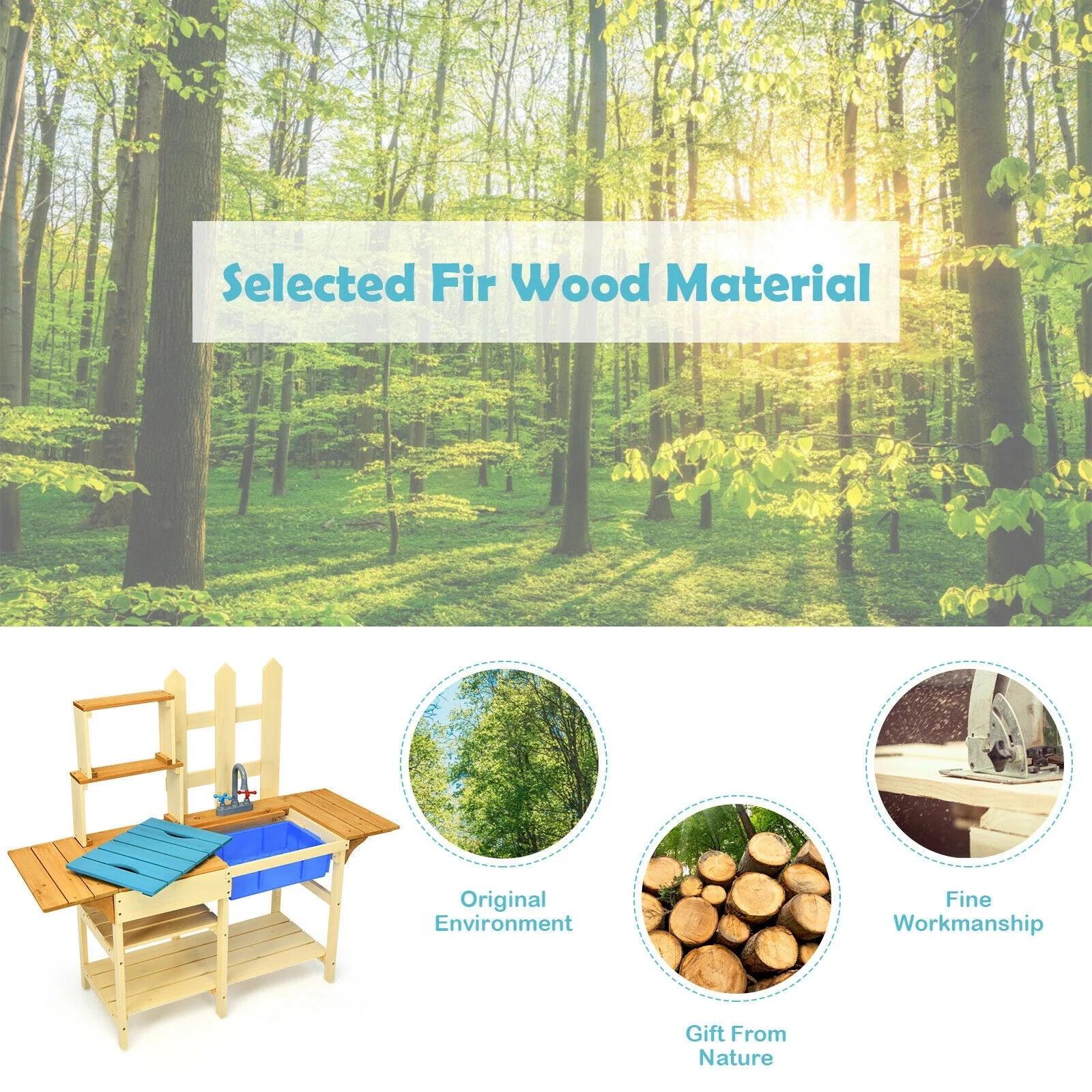 Kid's Outdoor Wooden Pretend Cook Kitchen Playset Toy - Image 7