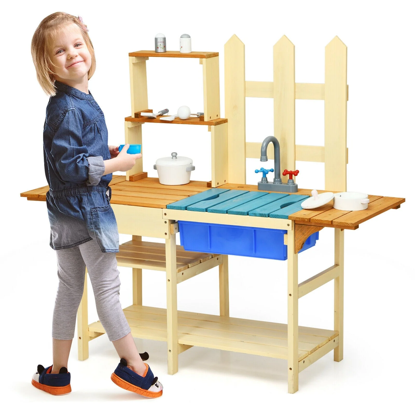 Kid's Outdoor Wooden Pretend Cook Kitchen Playset Toy - Image 8