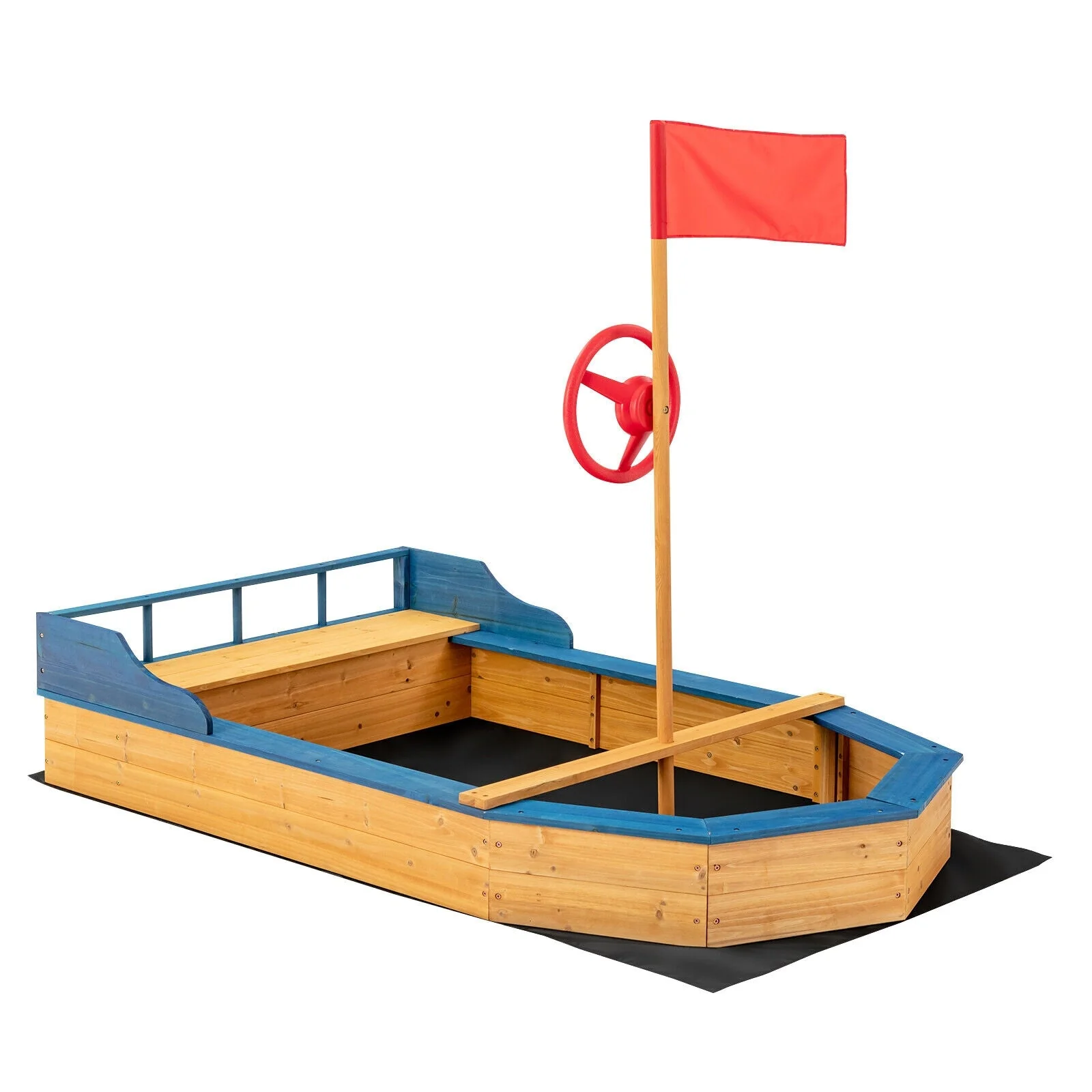 Kids' Pirate Boat Sandbox with Flag and Rudder - Image 3