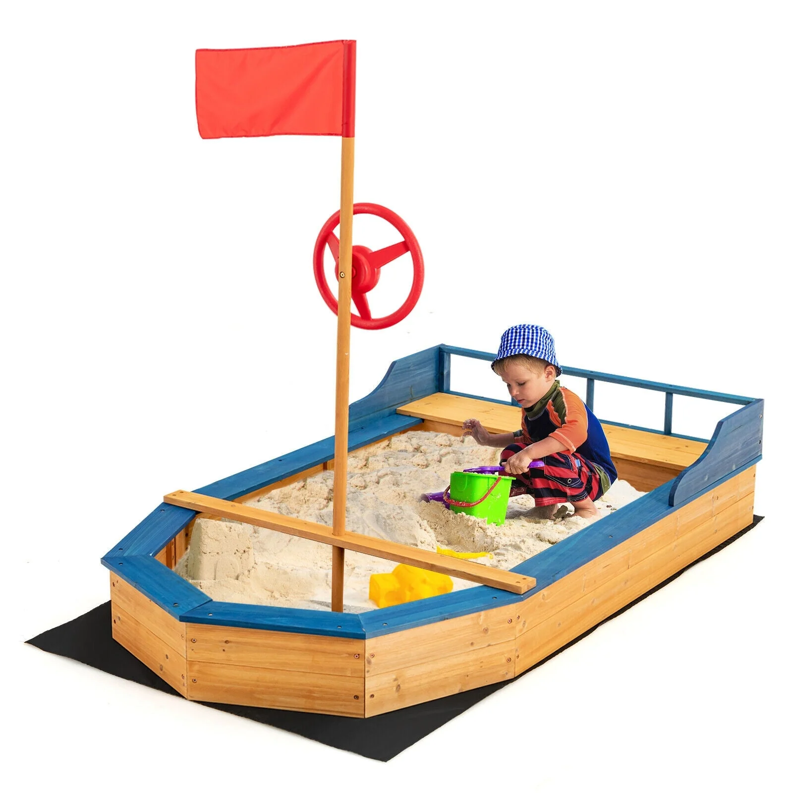Kids' Pirate Boat Sandbox with Flag and Rudder - Image 4