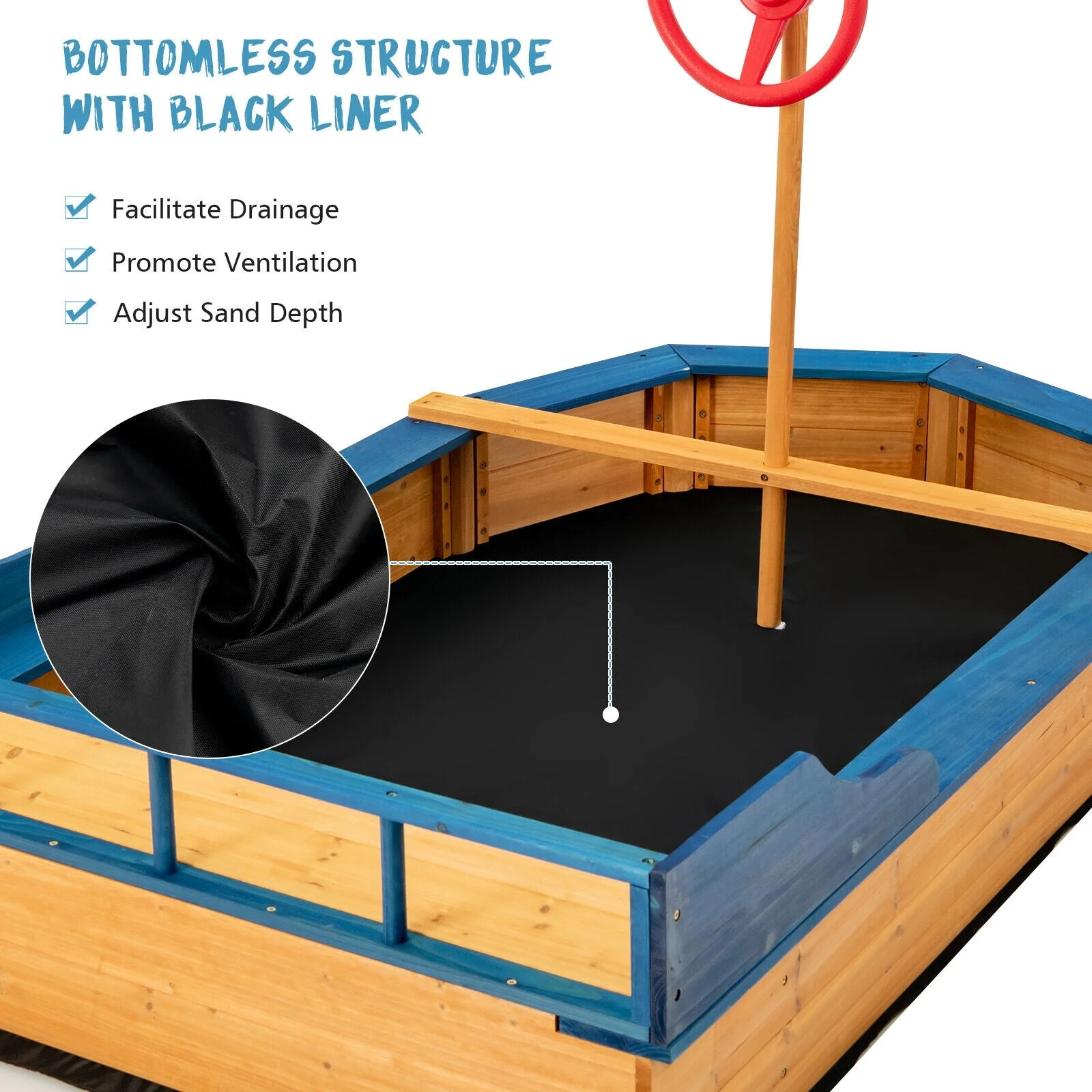 Kids' Pirate Boat Sandbox with Flag and Rudder - Image 8