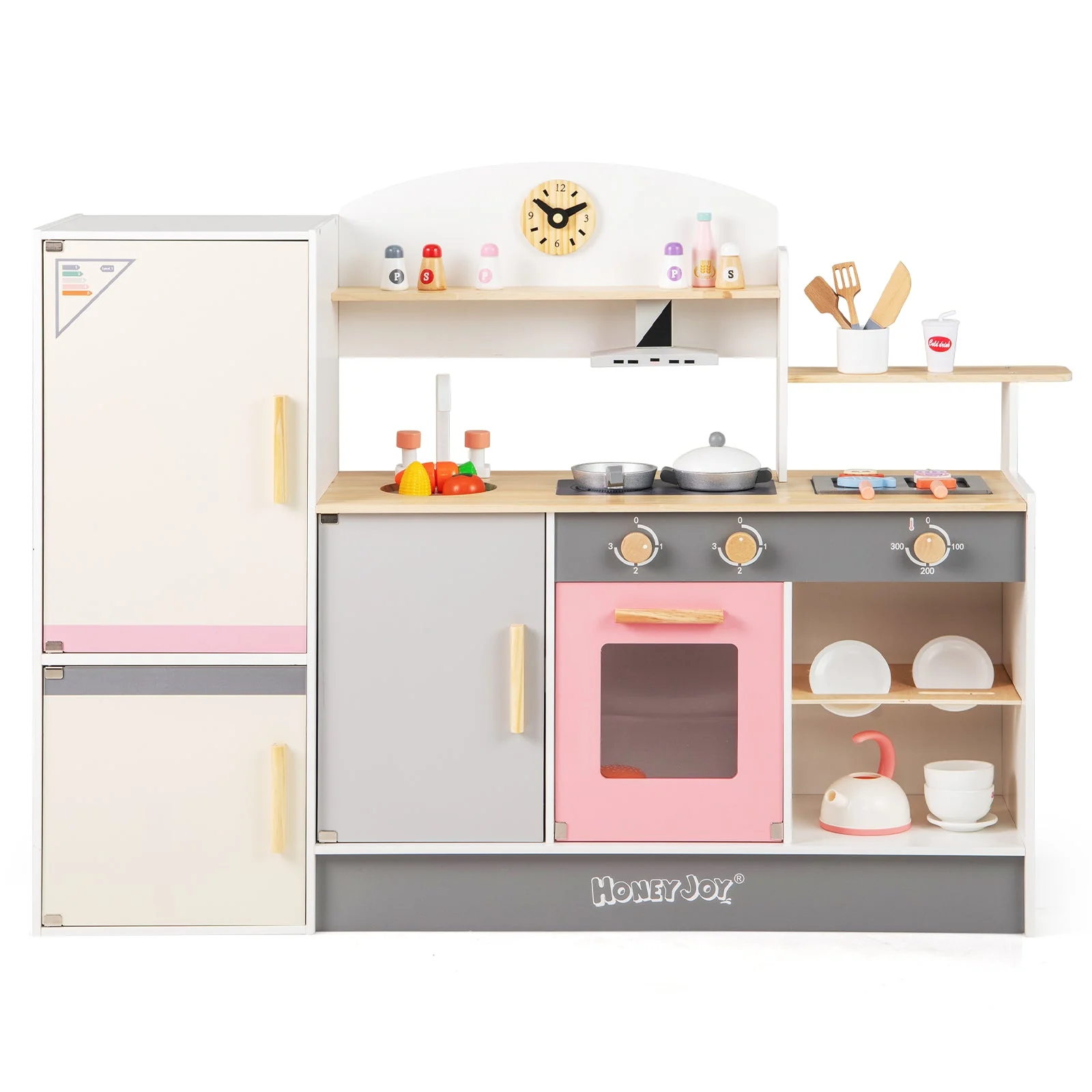 Kids Play Kitchen Set with Realistic Range Hood and Refrigerator - Image 3