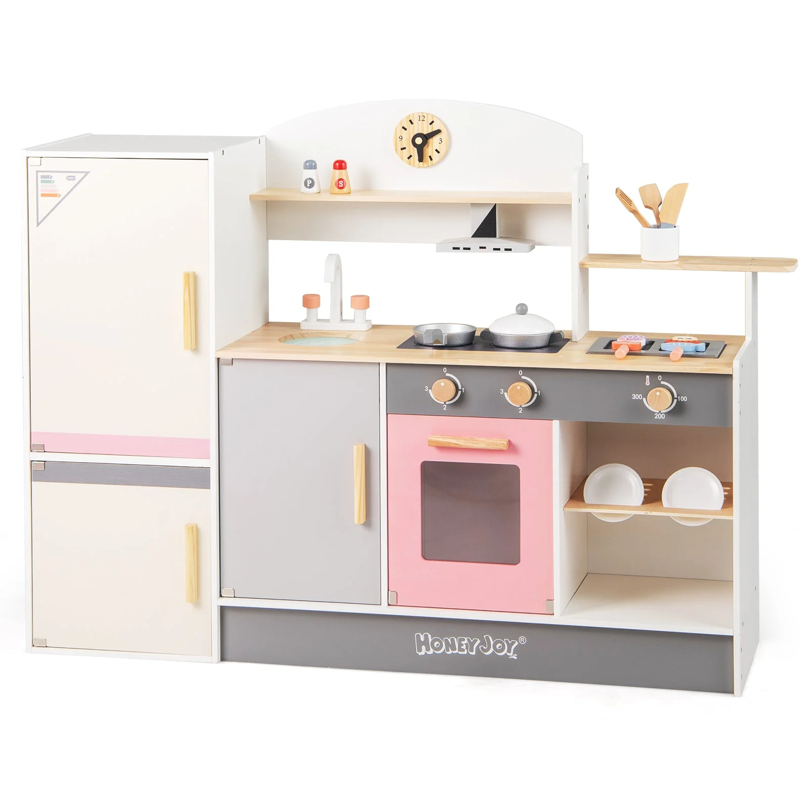 Kids Play Kitchen Set with Realistic Range Hood and Refrigerator - Image 6