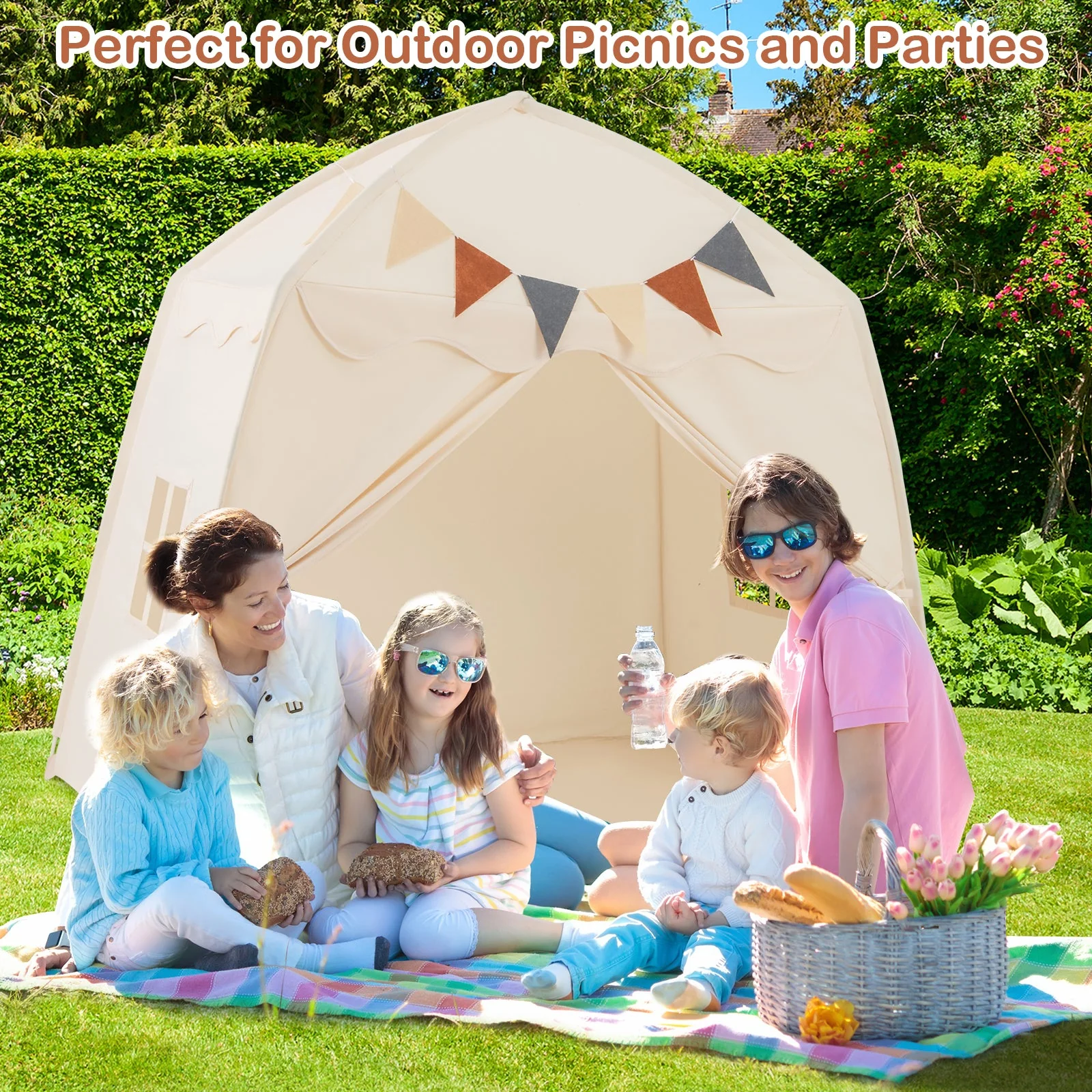 Kids Play Tent Bed Tent with String Lights Extra Large Playhouse Tent-Beige - Image 2