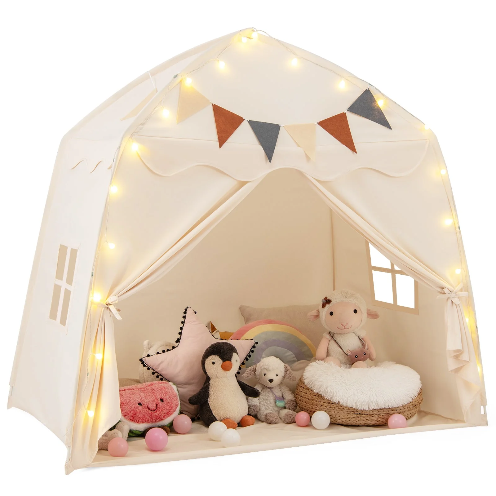 Kids Play Tent Bed Tent with String Lights Extra Large Playhouse Tent-Beige - Image 3