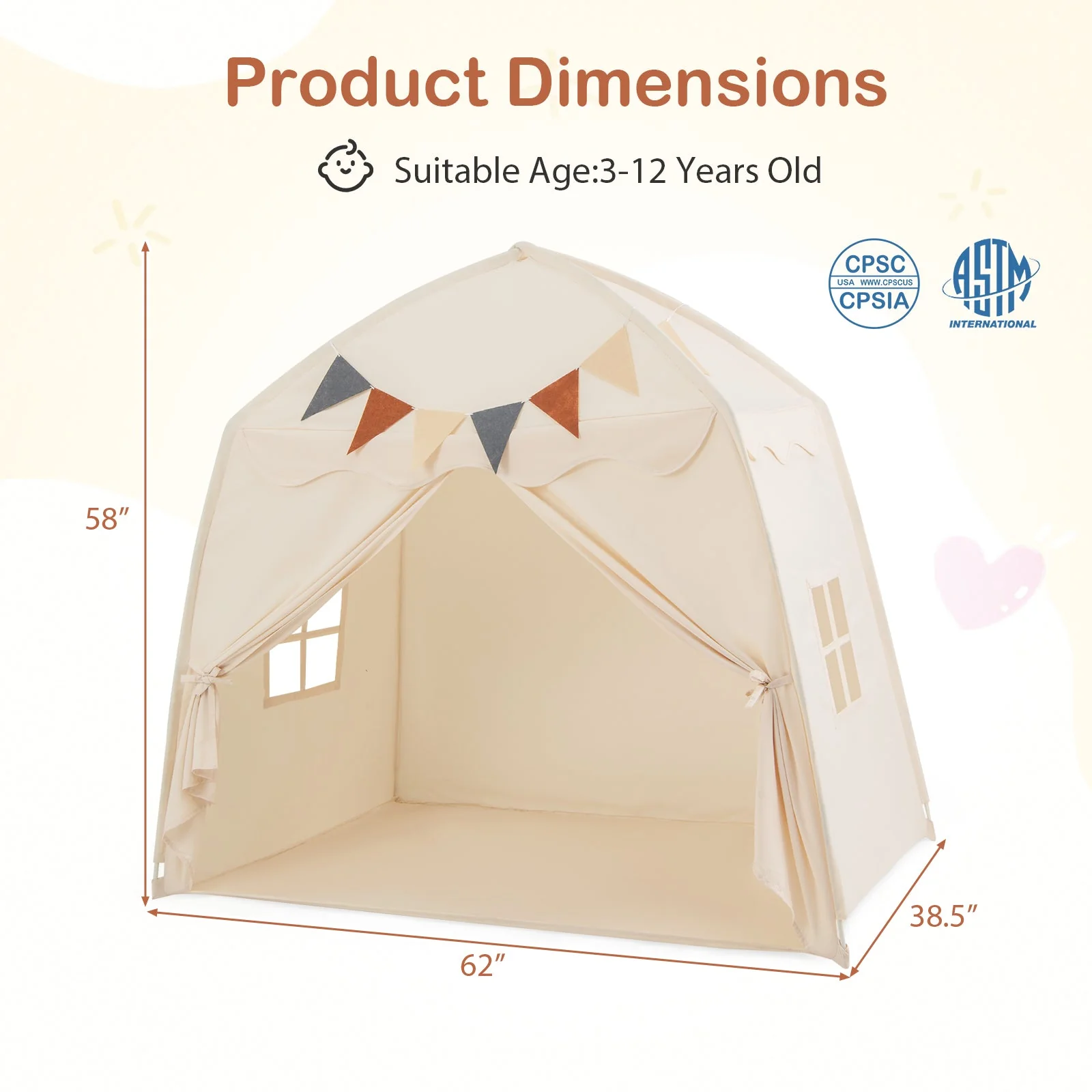 Kids Play Tent Bed Tent with String Lights Extra Large Playhouse Tent-Beige - Image 4