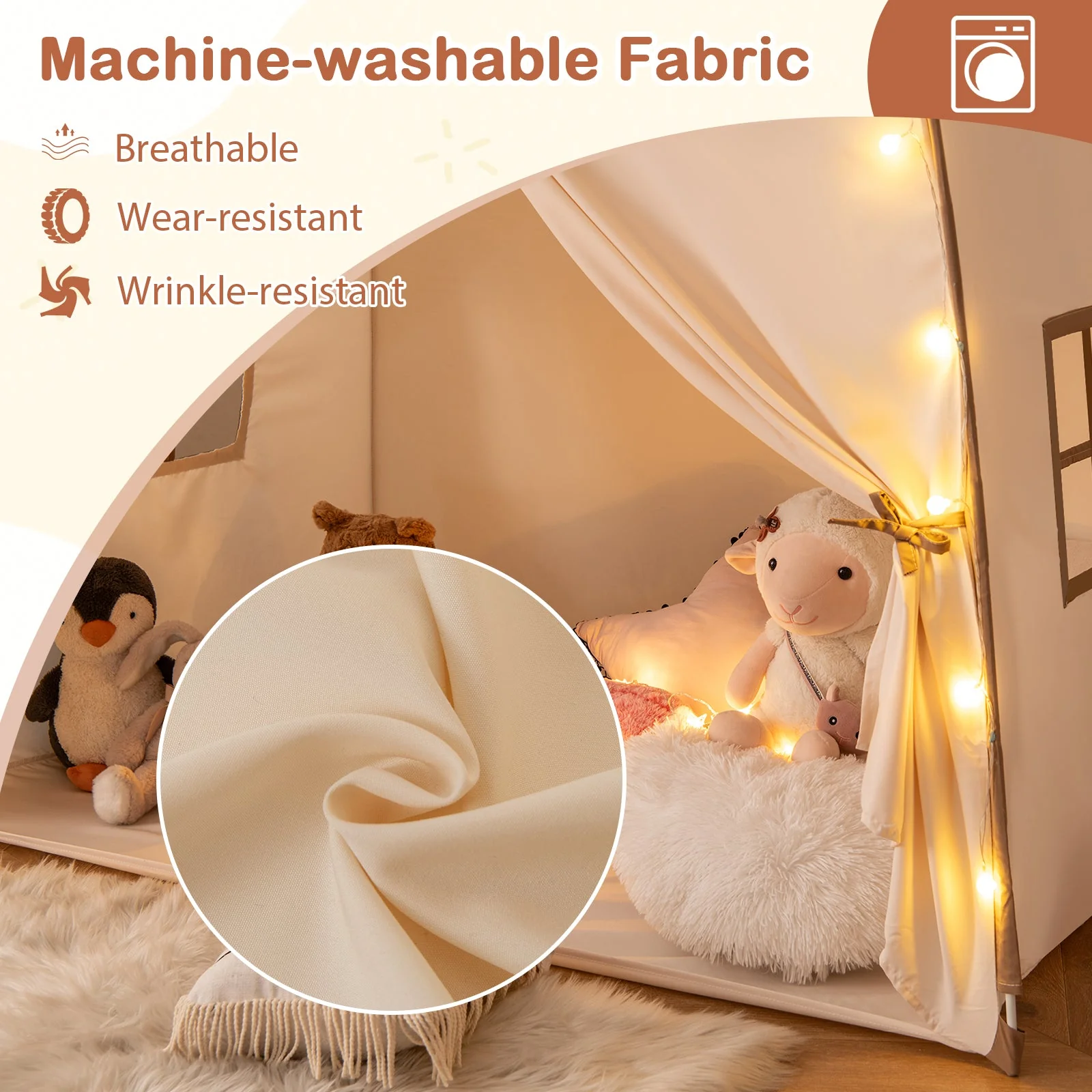 Kids Play Tent Bed Tent with String Lights Extra Large Playhouse Tent-Coffee - Image 5