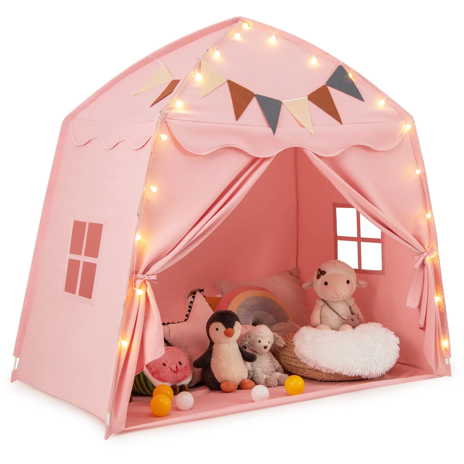 Kids Play Tent Bed Tent with String Lights Extra Large Playhouse Tent-Pink - Image 3