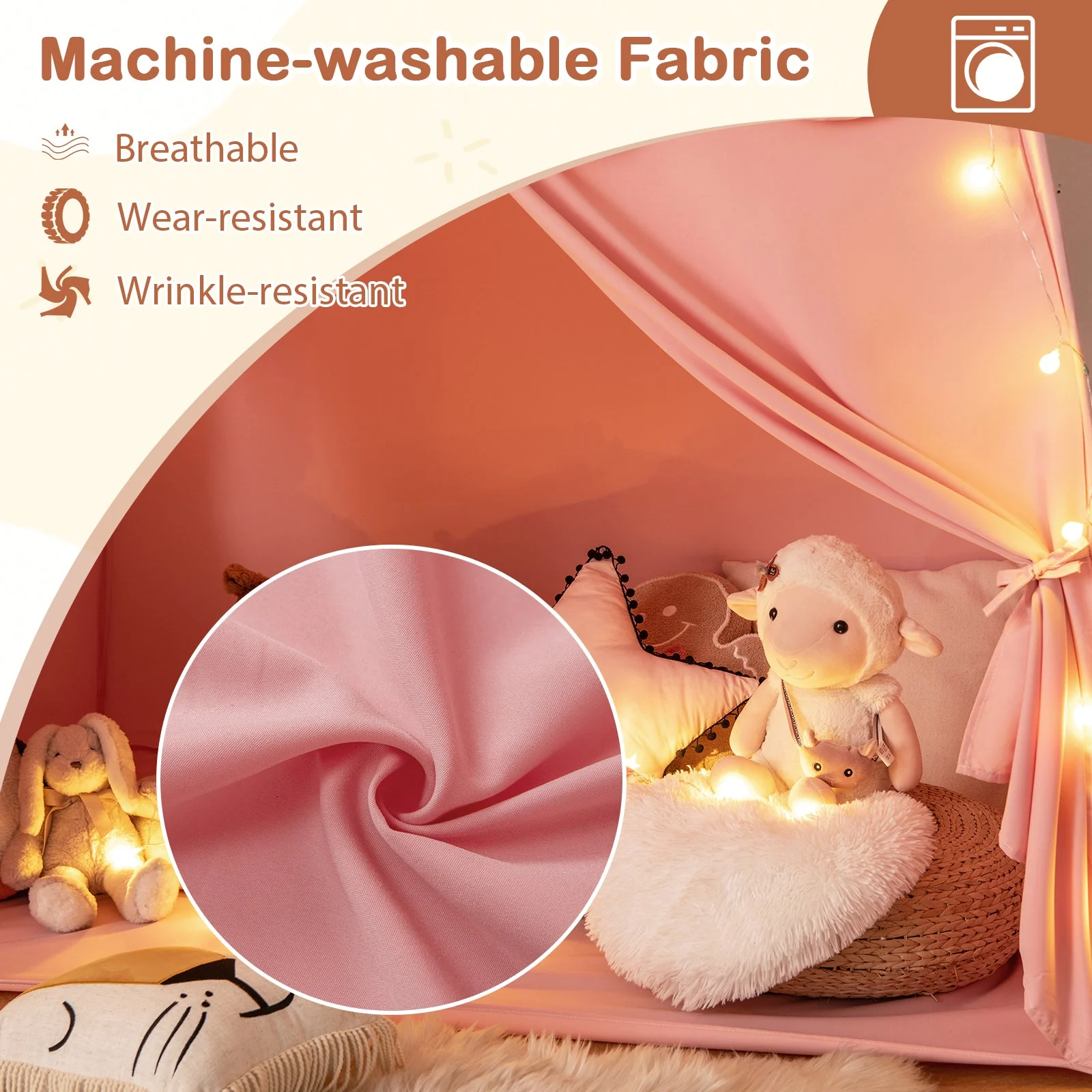 Kids Play Tent Bed Tent with String Lights Extra Large Playhouse Tent-Pink - Image 6