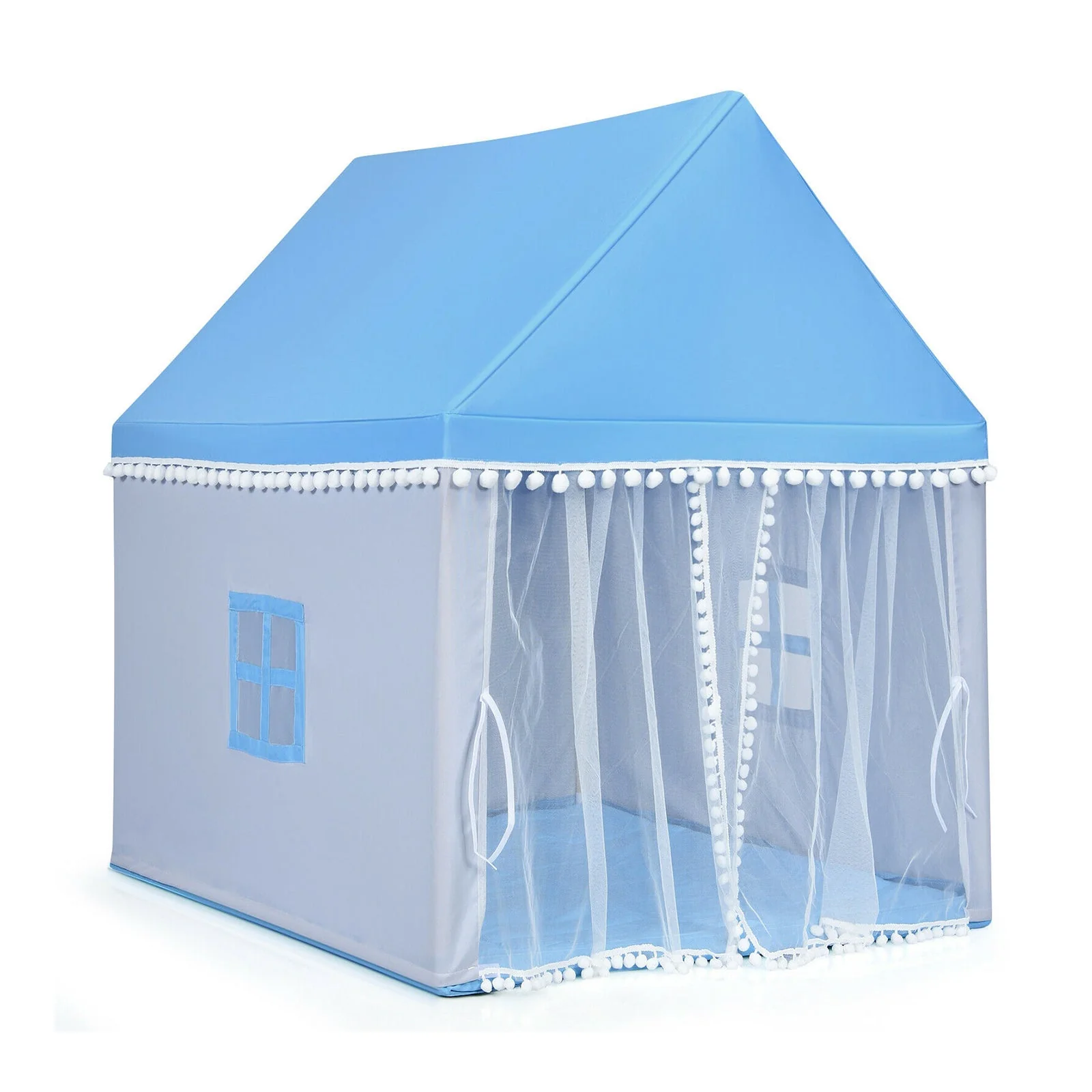 Kids Play Tent Large Playhouse Children Play Castle Fairy Tent Gift with Mat-Blue - Image 3