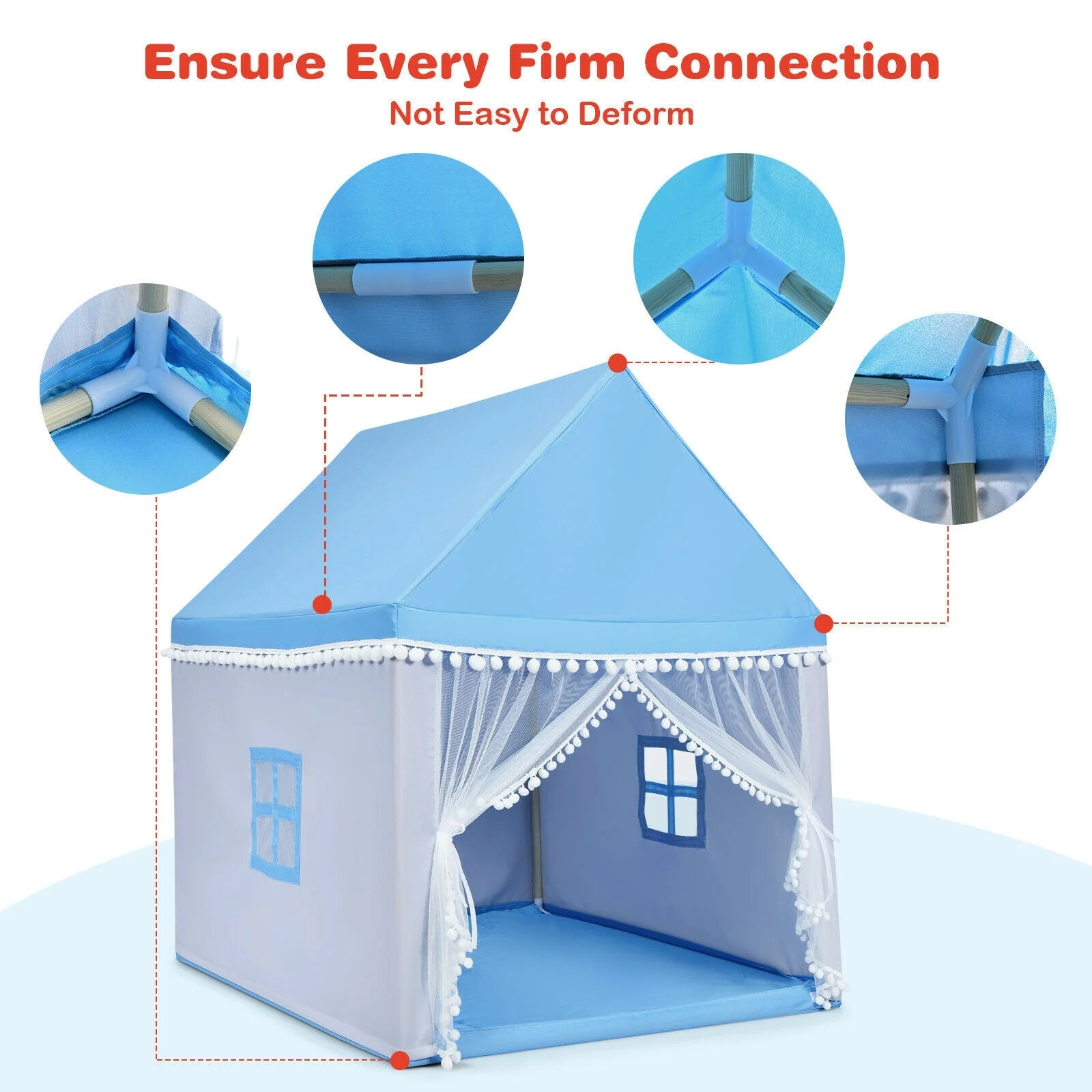 Kids Play Tent Large Playhouse Children Play Castle Fairy Tent Gift with Mat-Blue - Image 5