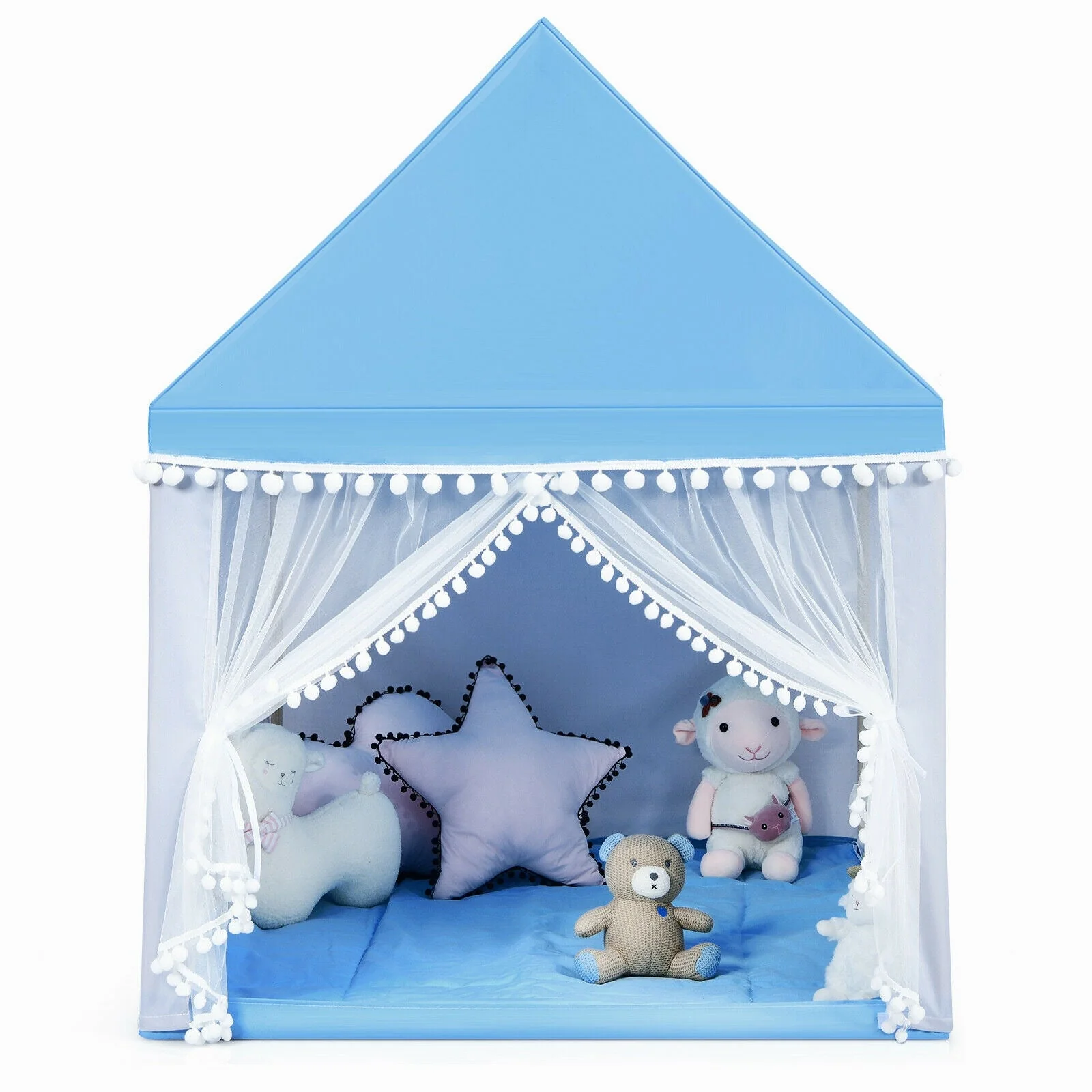 Kids Play Tent Large Playhouse Children Play Castle Fairy Tent Gift with Mat-Blue - Image 7