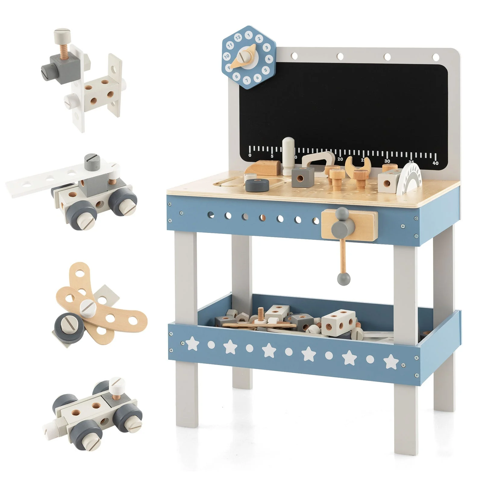 Kids Play Tool Workbench Set with 61 Pcs Tool and Parts Set-Blue - Image 3