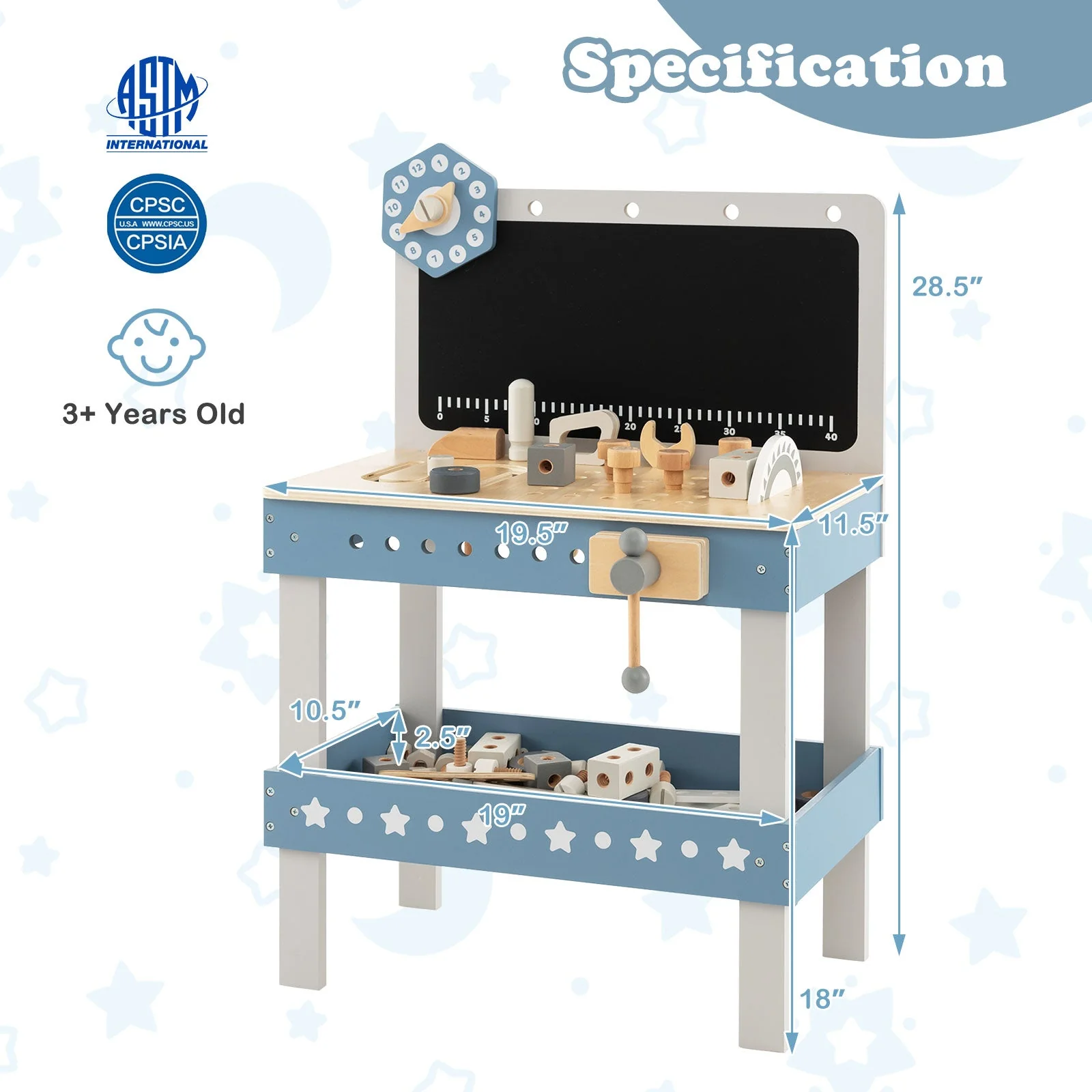 Kids Play Tool Workbench Set with 61 Pcs Tool and Parts Set-Blue - Image 4