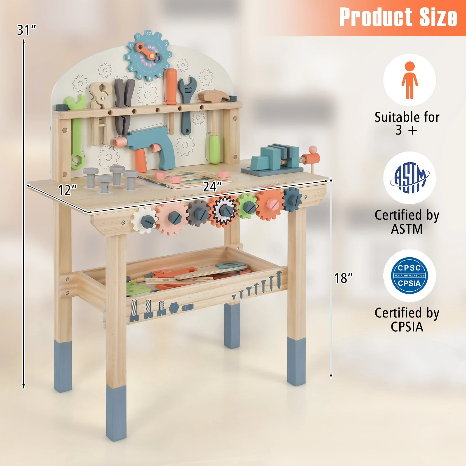 Kids Play Tool Workbench with Realistic Accessories - Image 5