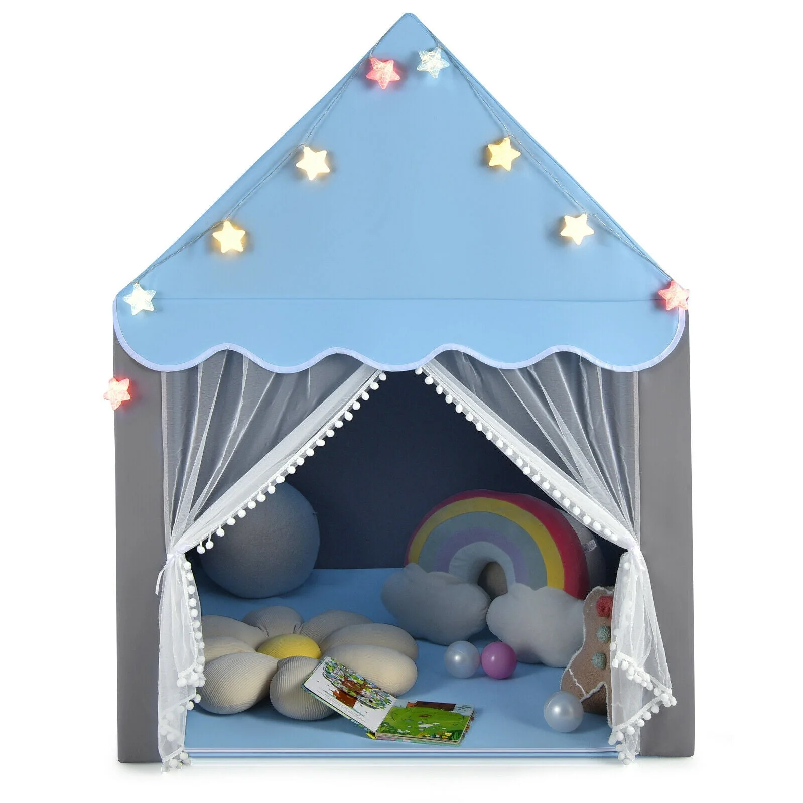 Kids Playhouse Tent with Colorful Star Lights and Mat-Blue - Image 4