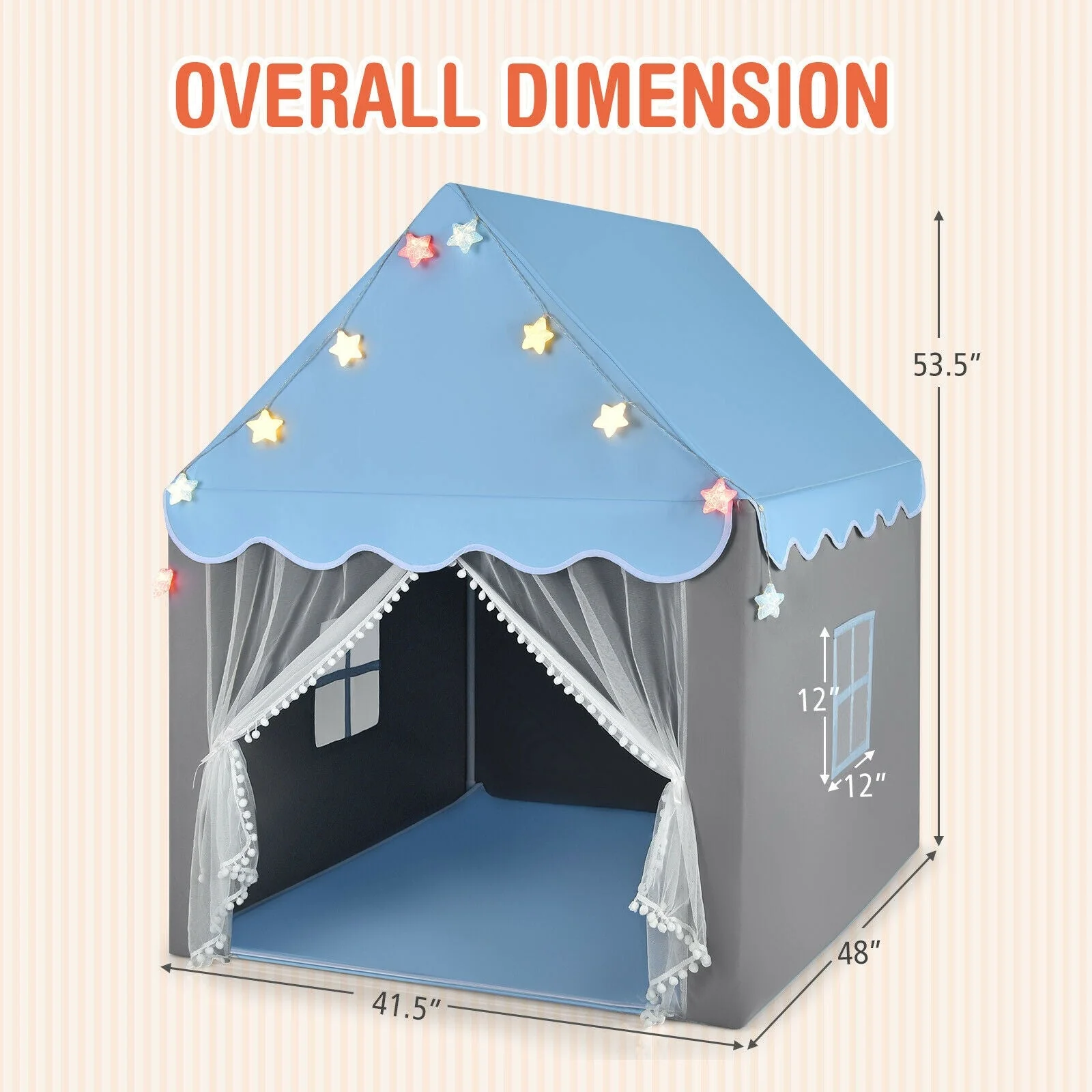 Kids Playhouse Tent with Colorful Star Lights and Mat-Blue - Image 5