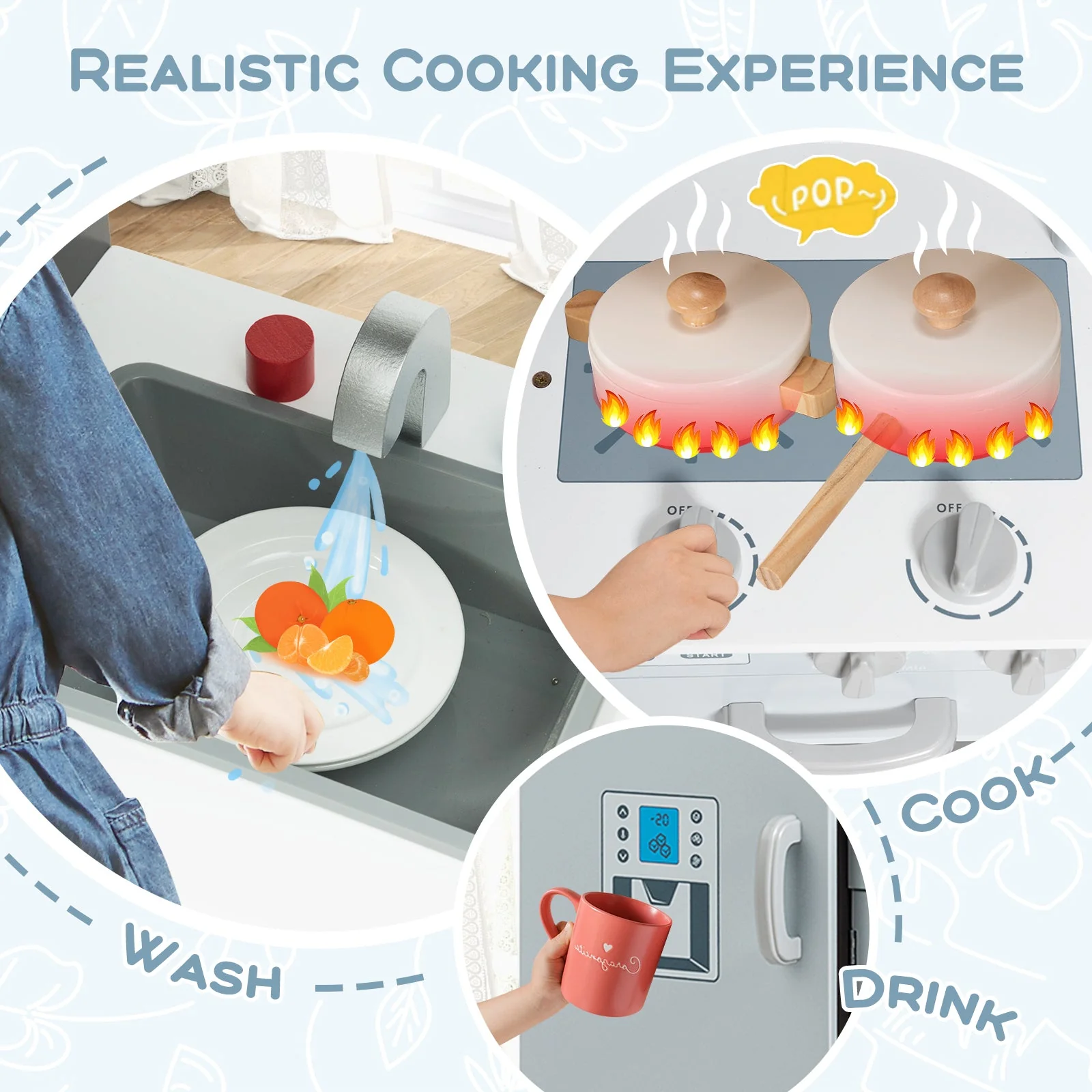 Kids Pretend Play Kitchen Cooking Set with Simulated Sound - Image 6