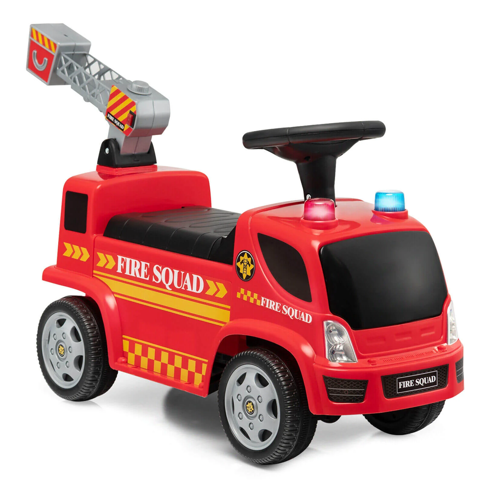 Kids Push Ride On Fire Truck with Ladder Bubble Maker and Headlights-Red - Image 2