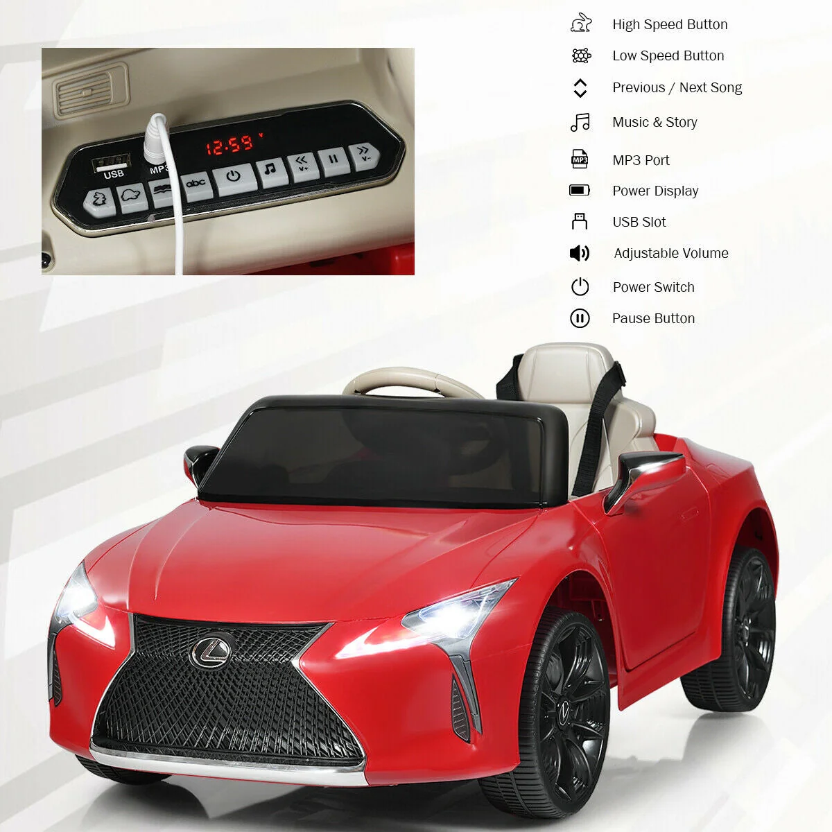 Kids Ride Lexus LC500 Licensed Remote Control Electric Vehicle-Red - Image 7