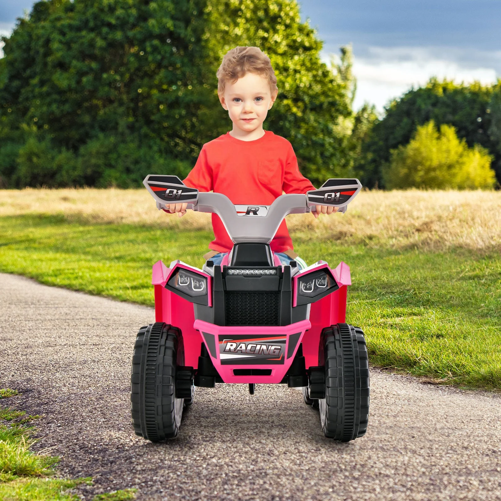 Kids Ride on ATV 4 Wheeler Quad Toy Car with Direction Control-Pink - Image 2