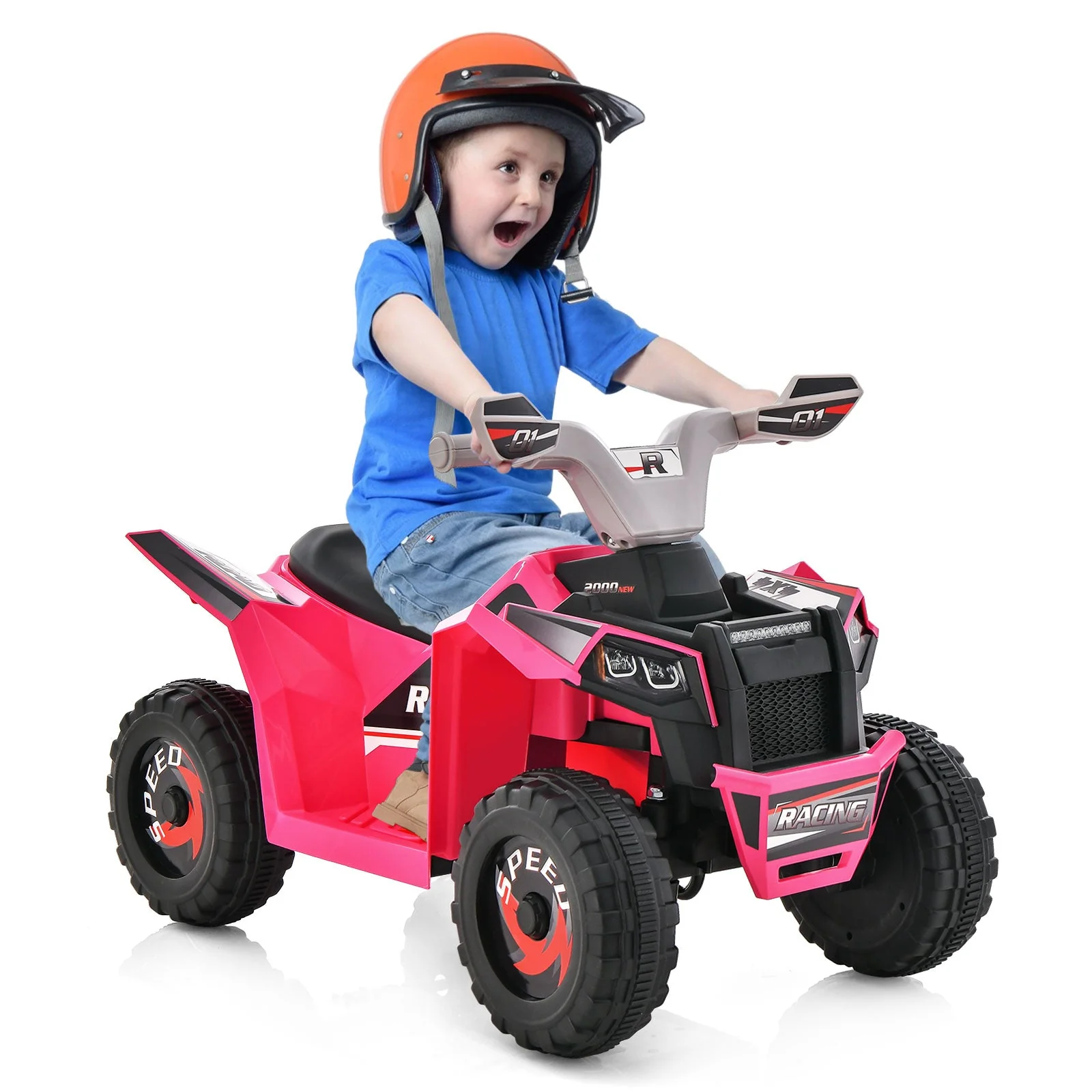 Kids Ride on ATV 4 Wheeler Quad Toy Car with Direction Control-Pink - Image 4