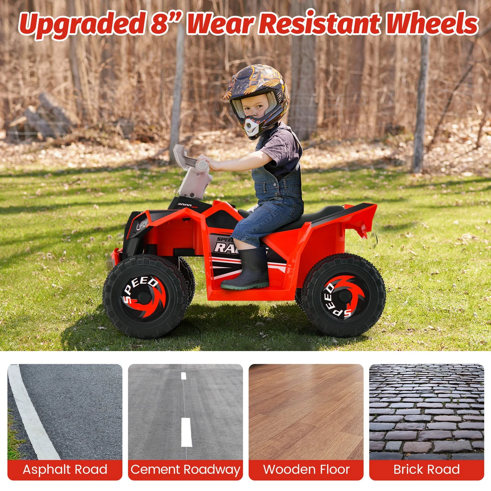 Kids Ride on ATV 4 Wheeler Quad Toy Car with Direction Control-Red - Image 7