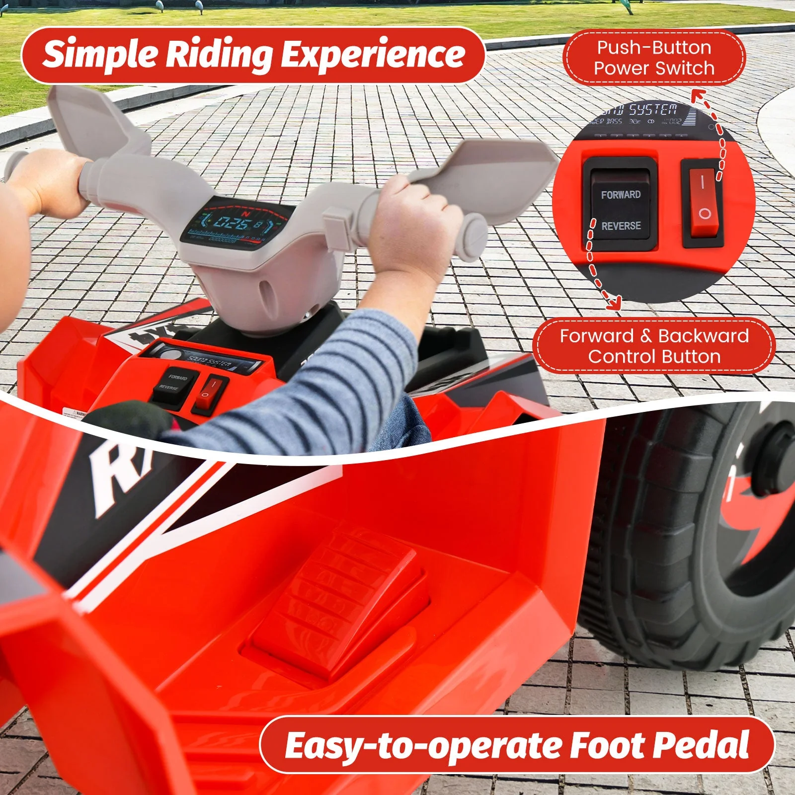 Kids Ride on ATV 4 Wheeler Quad Toy Car with Direction Control-Red - Image 8