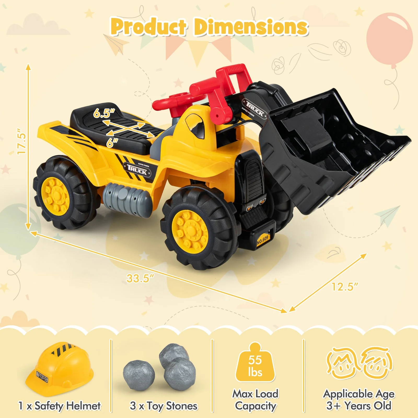 Kids Ride On Bulldozer Toy Play Truck with Adjustable Bucket Aged 3+ Years Old - Image 5