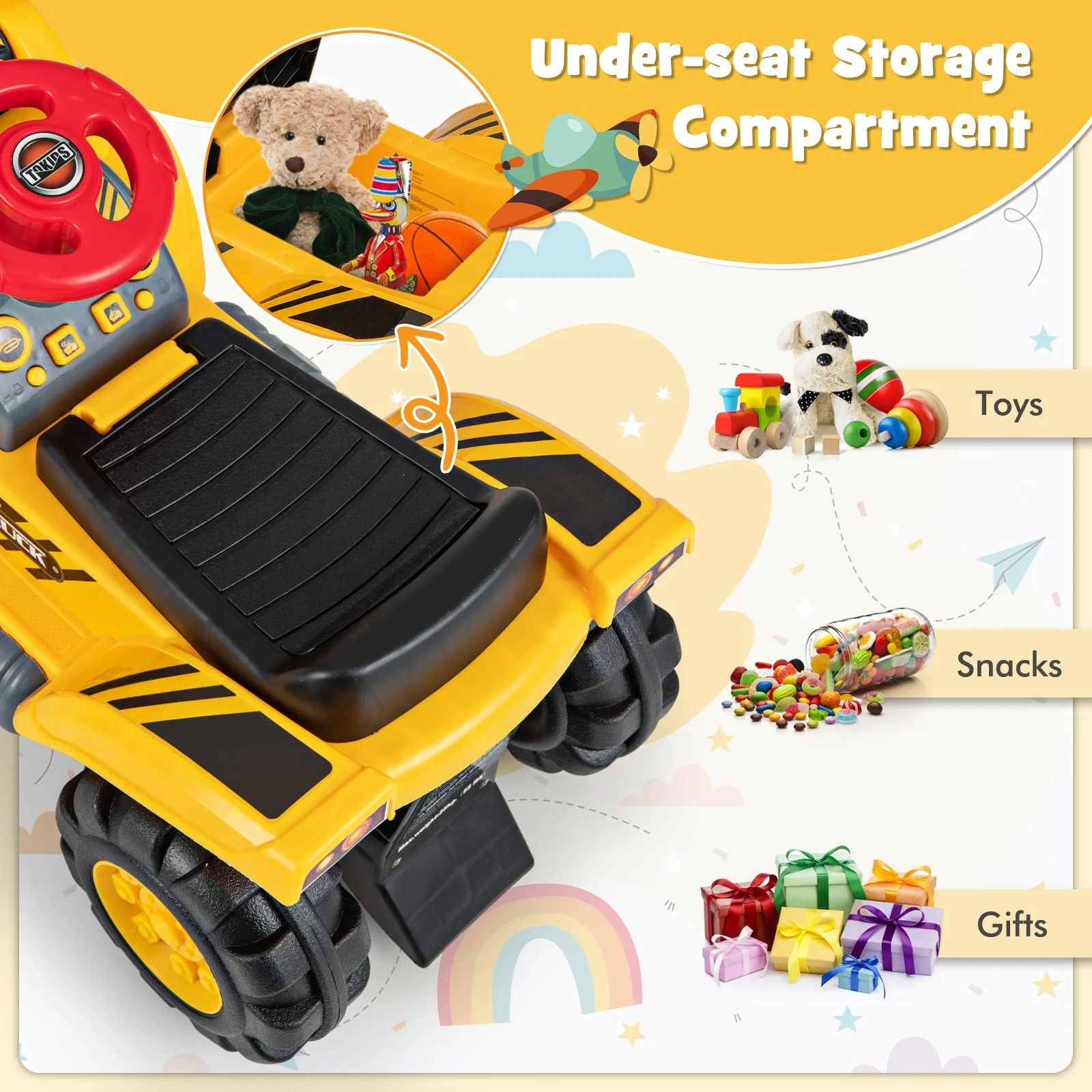 Kids Ride On Bulldozer Toy Play Truck with Adjustable Bucket Aged 3+ Years Old - Image 6