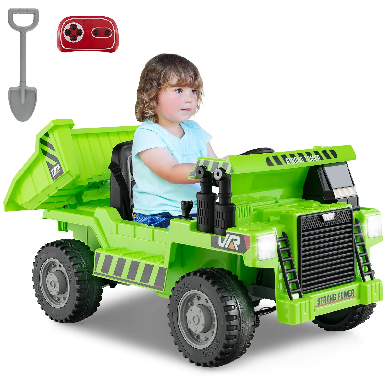 Kids Ride on Dump Truck 12V Ride on Car with Electric Dump Bed-Green - Image 3
