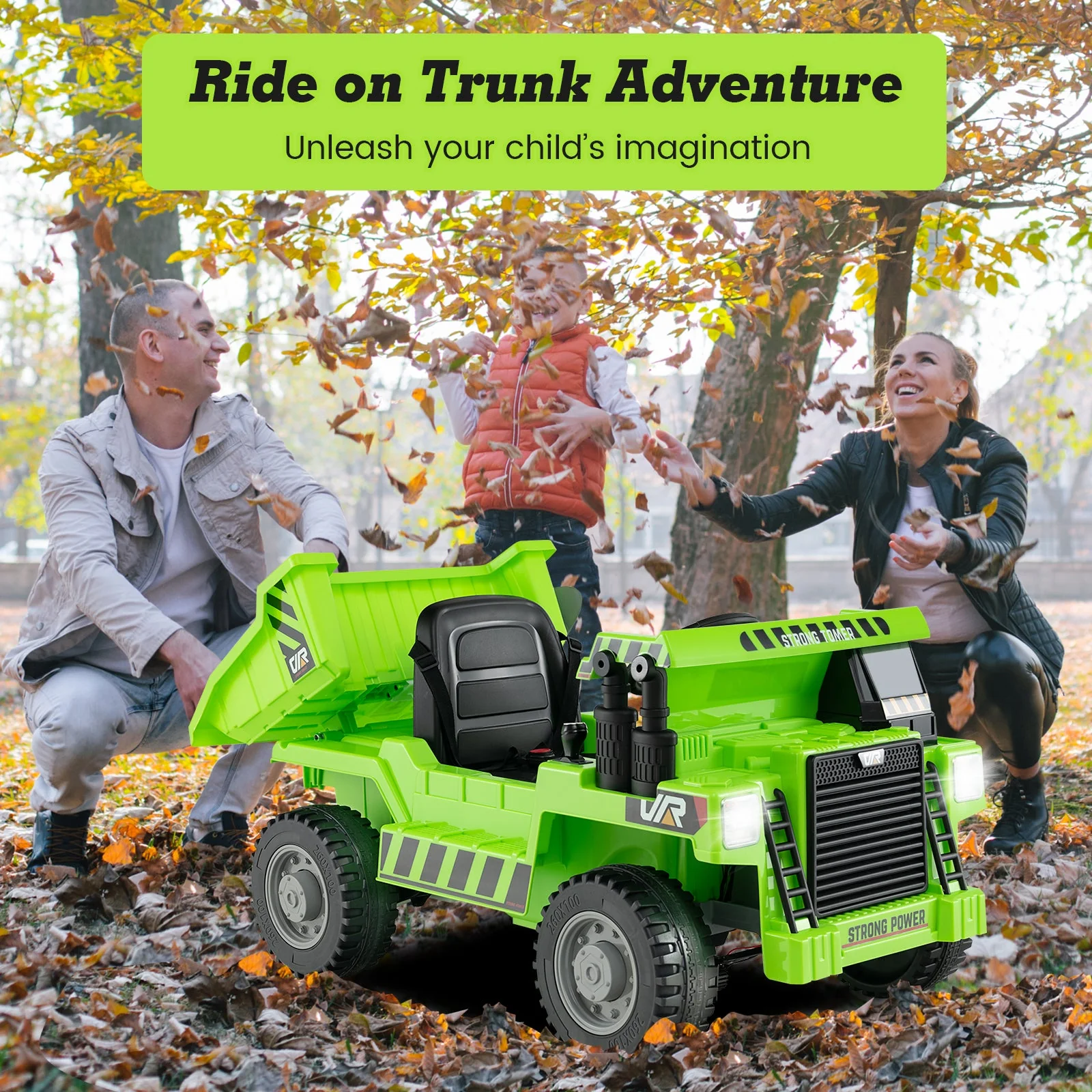 Kids Ride on Dump Truck 12V Ride on Car with Electric Dump Bed-Green - Image 5