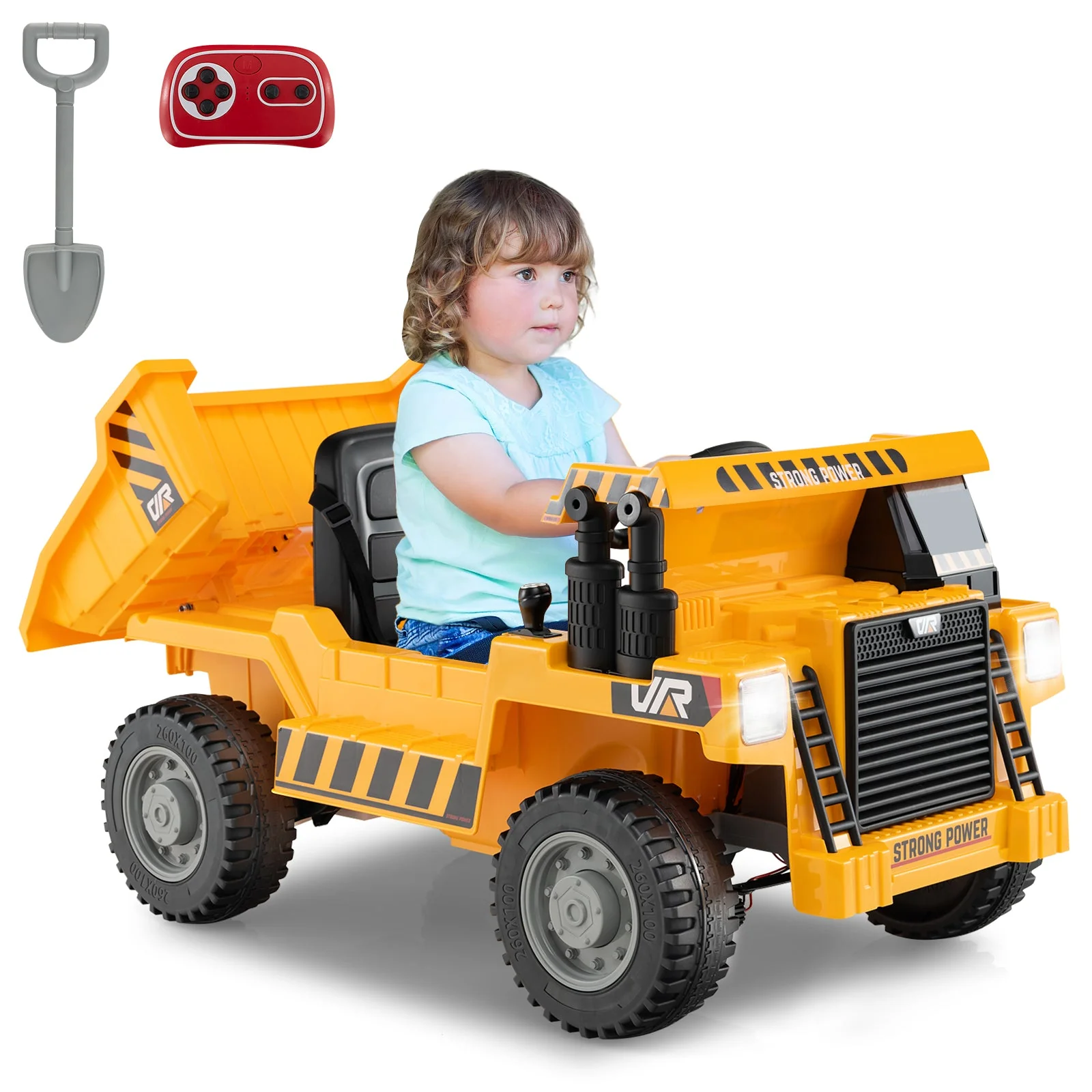 Kids Ride on Dump Truck 12V Ride on Car with Electric Dump Bed-Yellow - Image 3