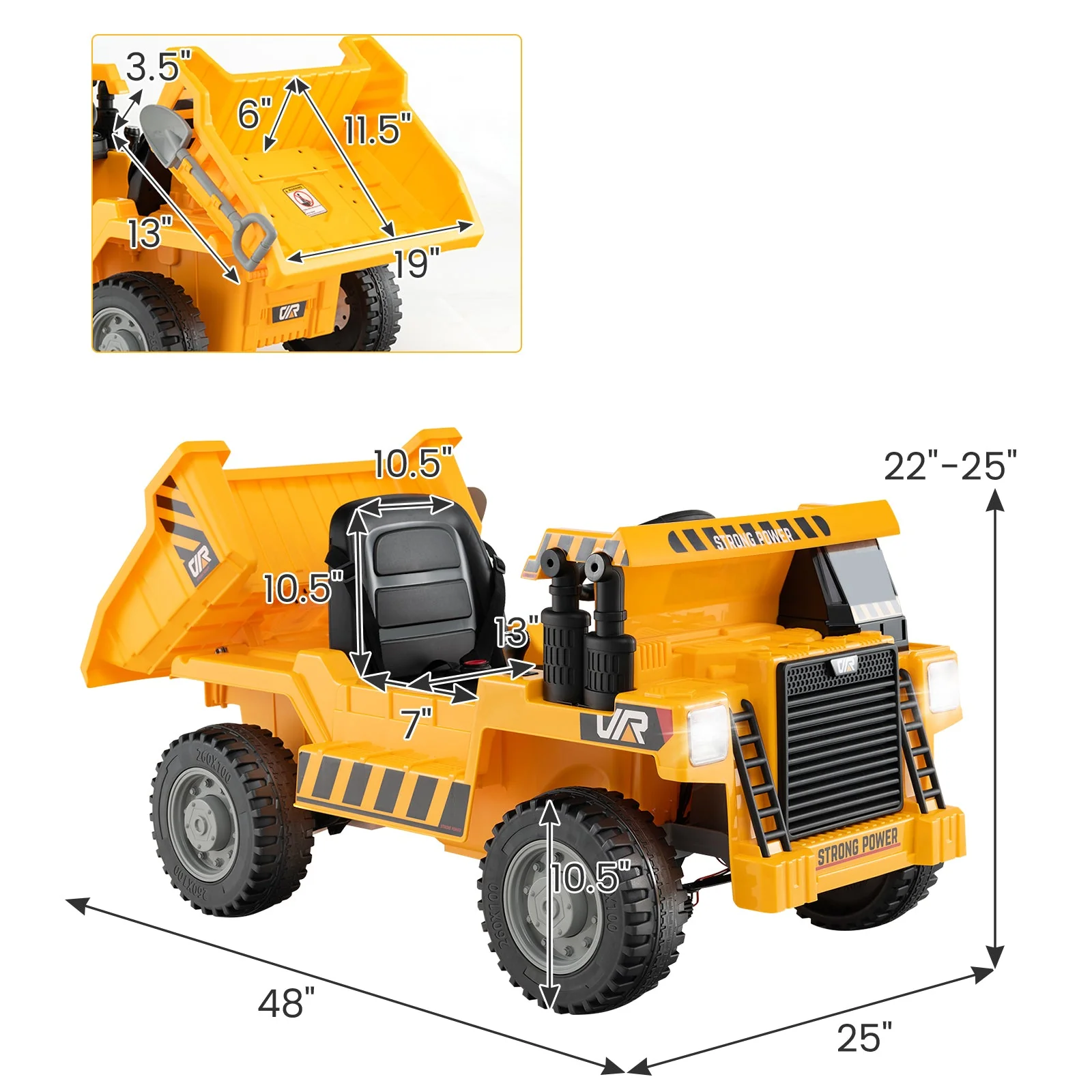 Kids Ride on Dump Truck 12V Ride on Car with Electric Dump Bed-Yellow - Image 4