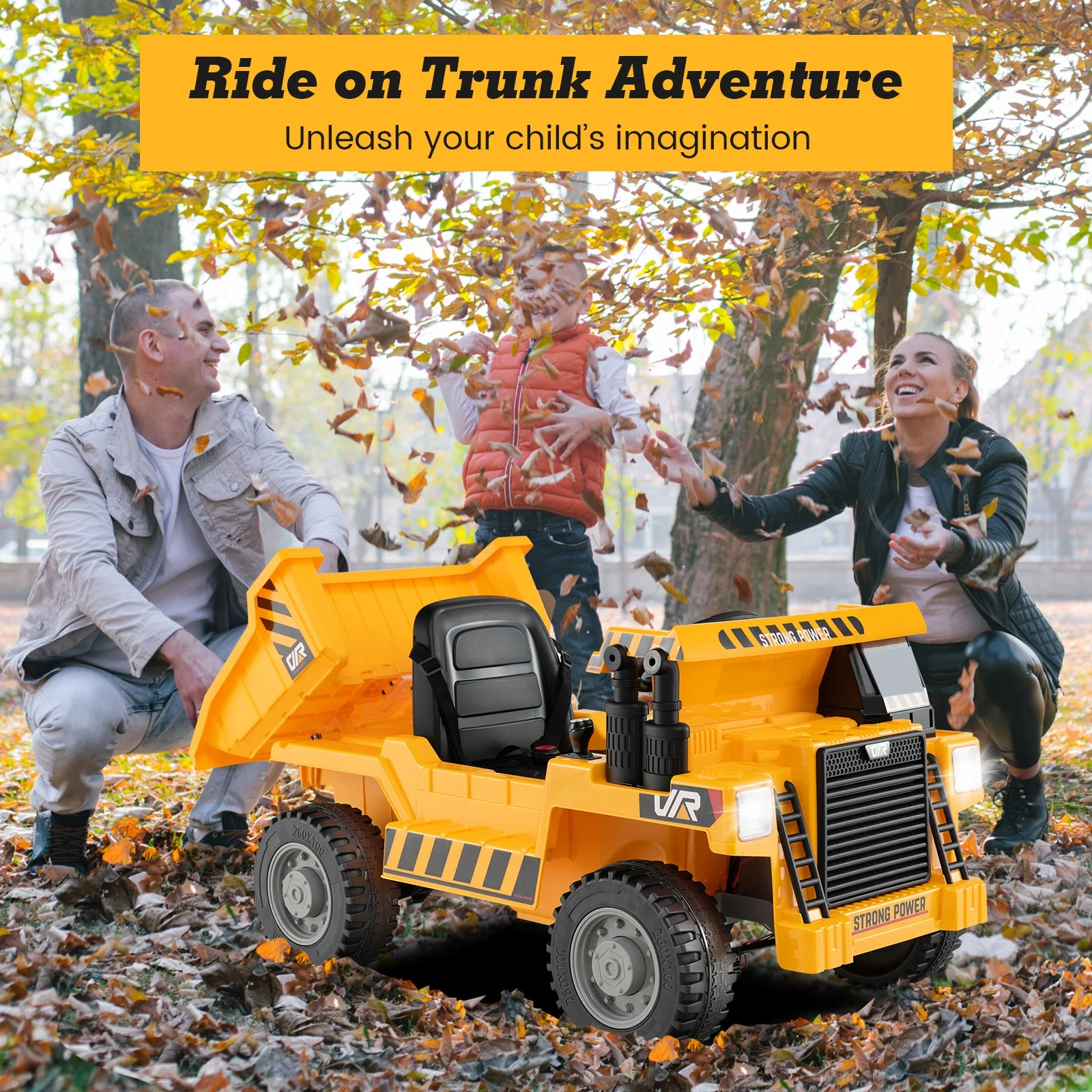 Kids Ride on Dump Truck 12V Ride on Car with Electric Dump Bed-Yellow - Image 5