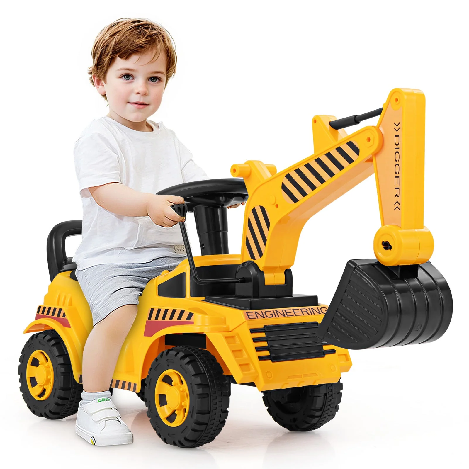 Kids Ride on Excavator with Adjustable Shovel-Yellow - Image 6