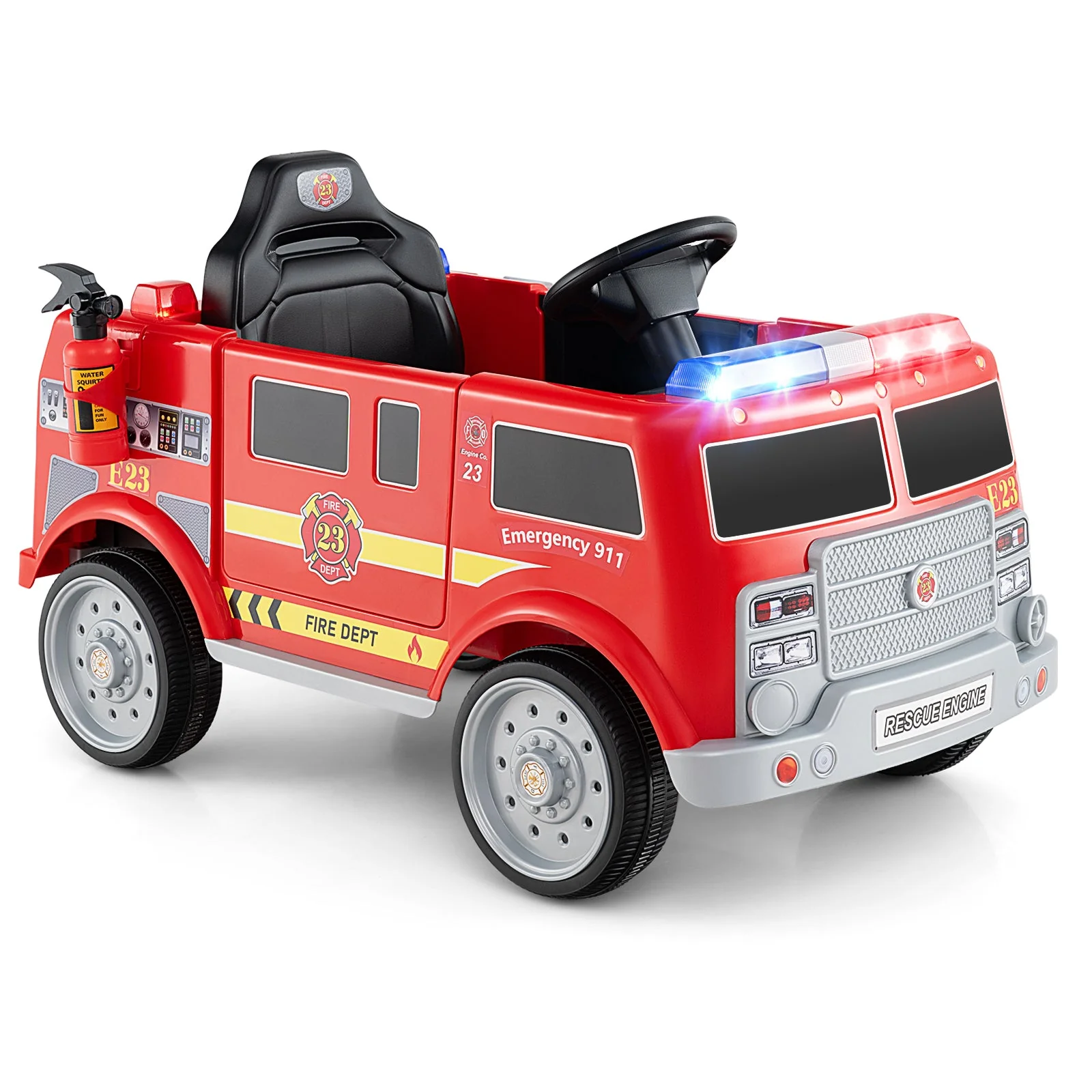 Kids Ride on Fire Truck with Remote Control and Extinguisher-Red - Image 3