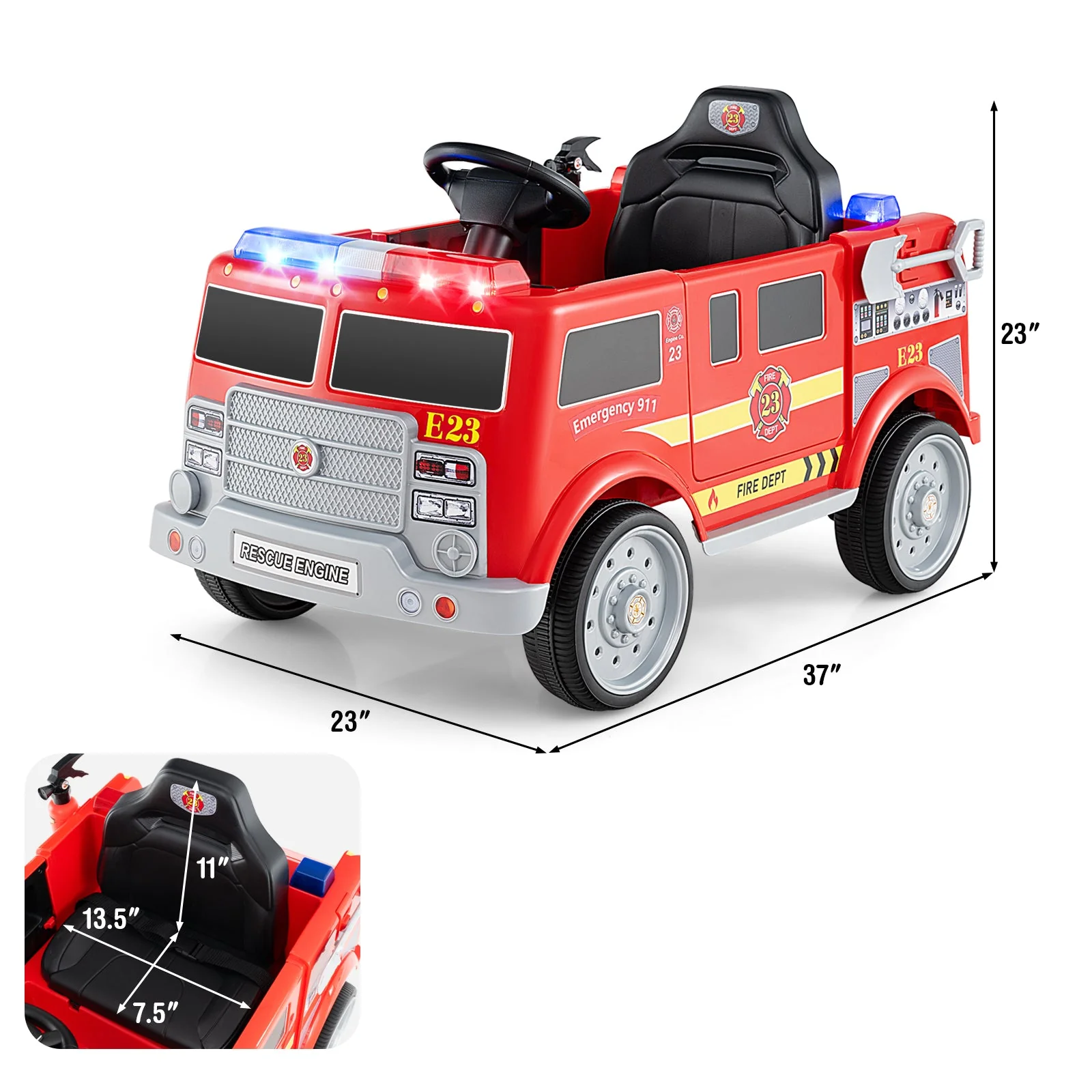 Kids Ride on Fire Truck with Remote Control and Extinguisher-Red - Image 5