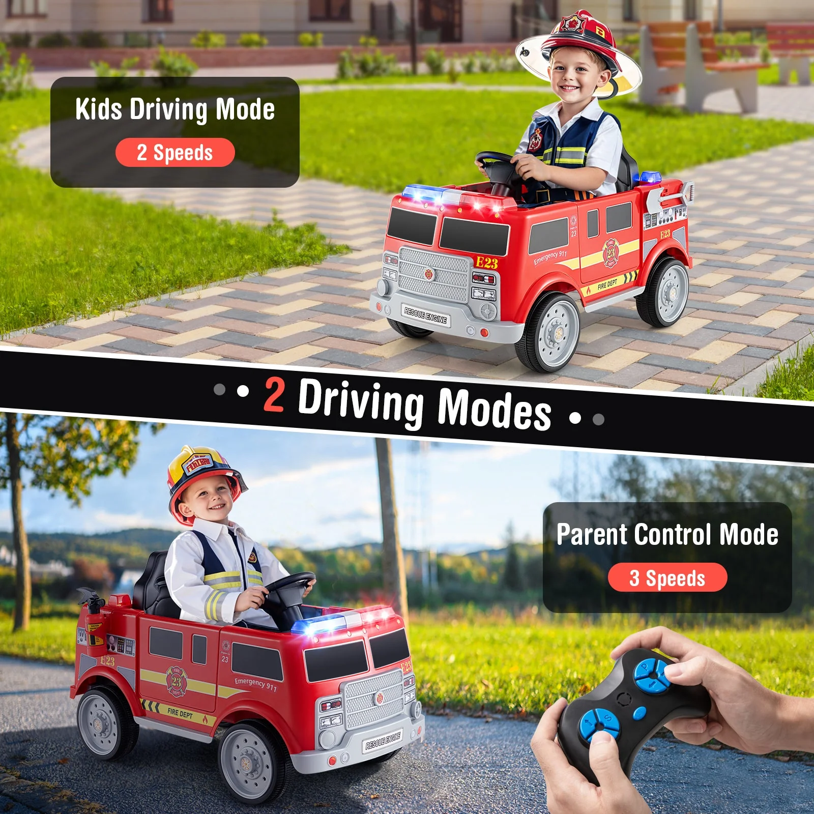 Kids Ride on Fire Truck with Remote Control and Extinguisher-Red - Image 8