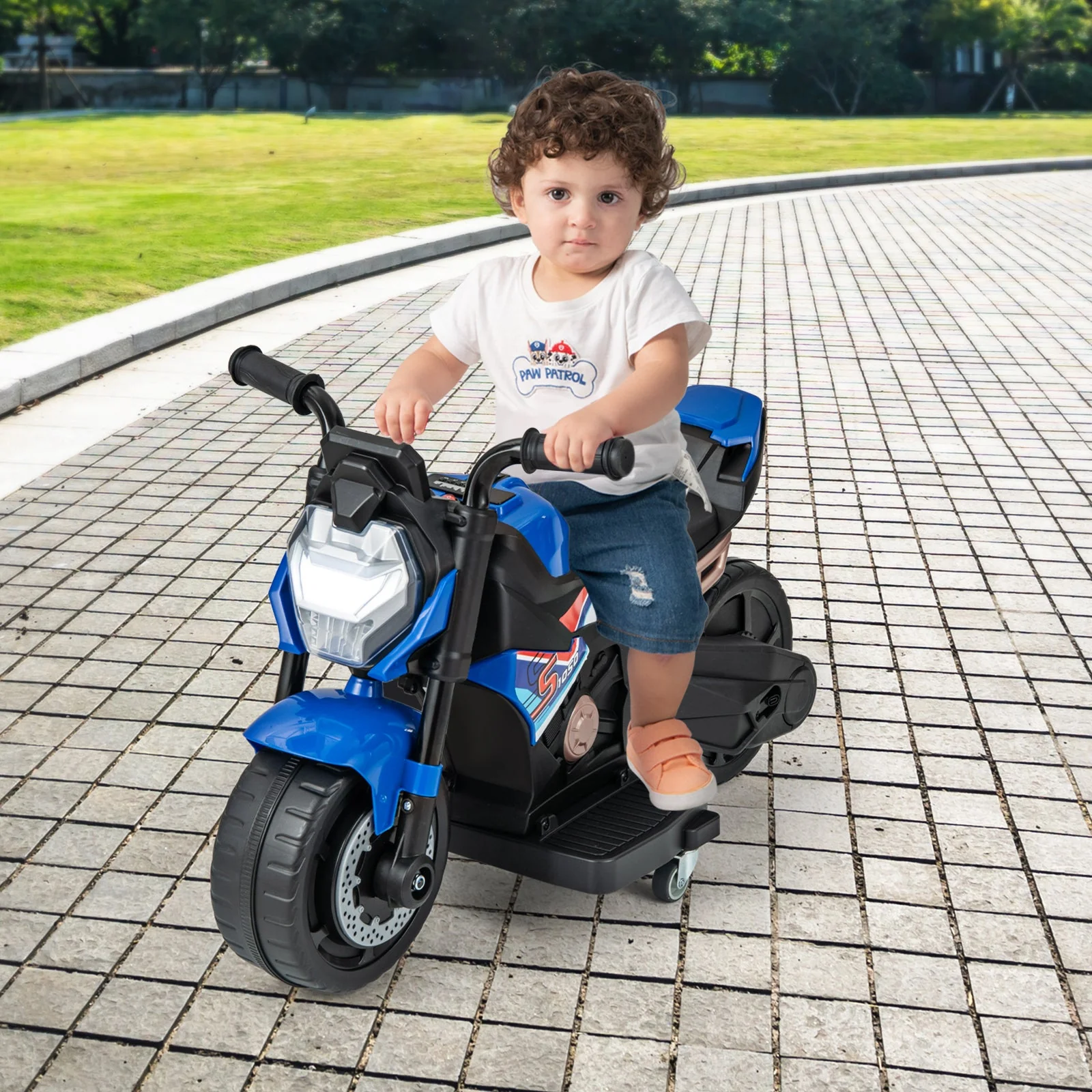 Kids Ride-on Motorcycle 6V Battery Powered Motorbike with Detachable Training Wheels-Blue - Image 2