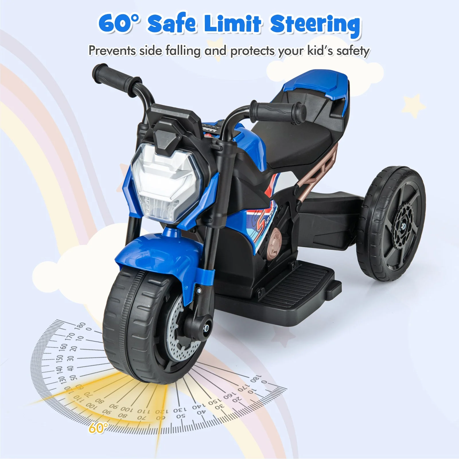 Kids Ride-on Motorcycle 6V Battery Powered Motorbike with Detachable Training Wheels-Blue - Image 6