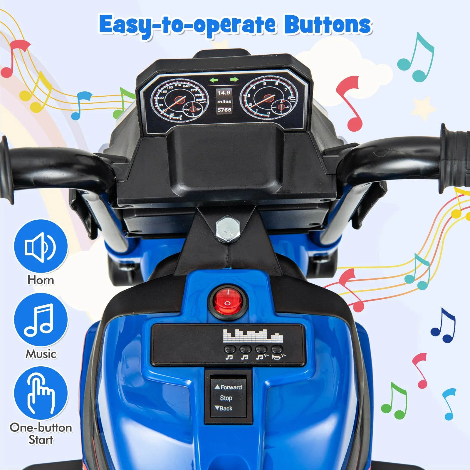 Kids Ride-on Motorcycle 6V Battery Powered Motorbike with Detachable Training Wheels-Blue - Image 7