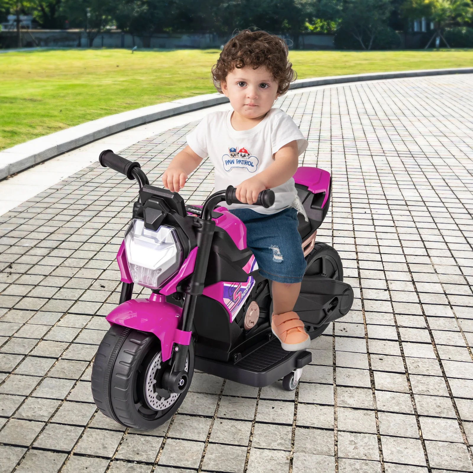 Kids Ride-on Motorcycle 6V Battery Powered Motorbike with Detachable Training Wheels-Pink - Image 2
