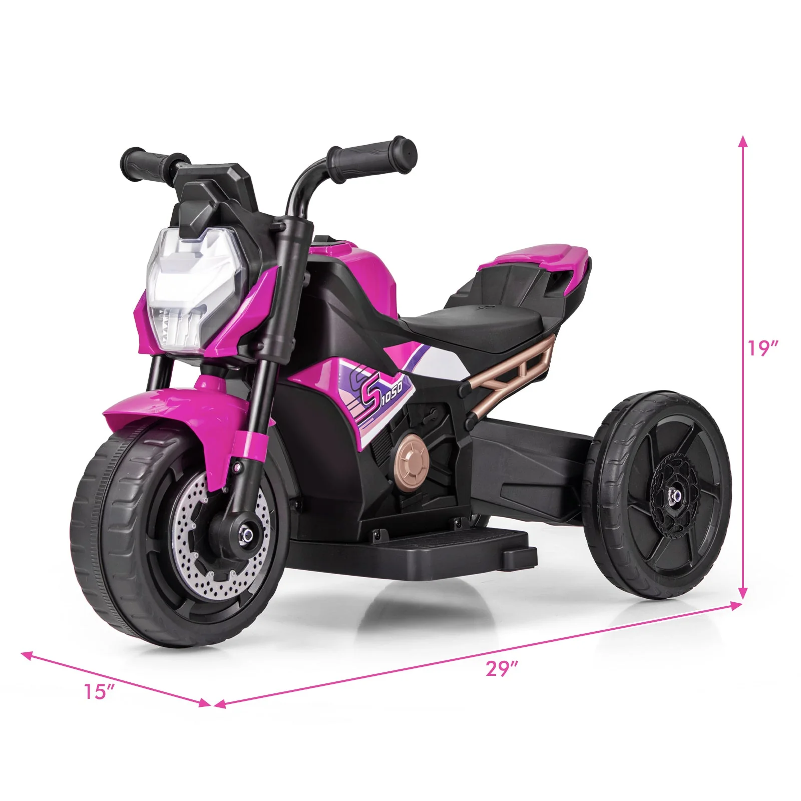 Kids Ride-on Motorcycle 6V Battery Powered Motorbike with Detachable Training Wheels-Pink - Image 4