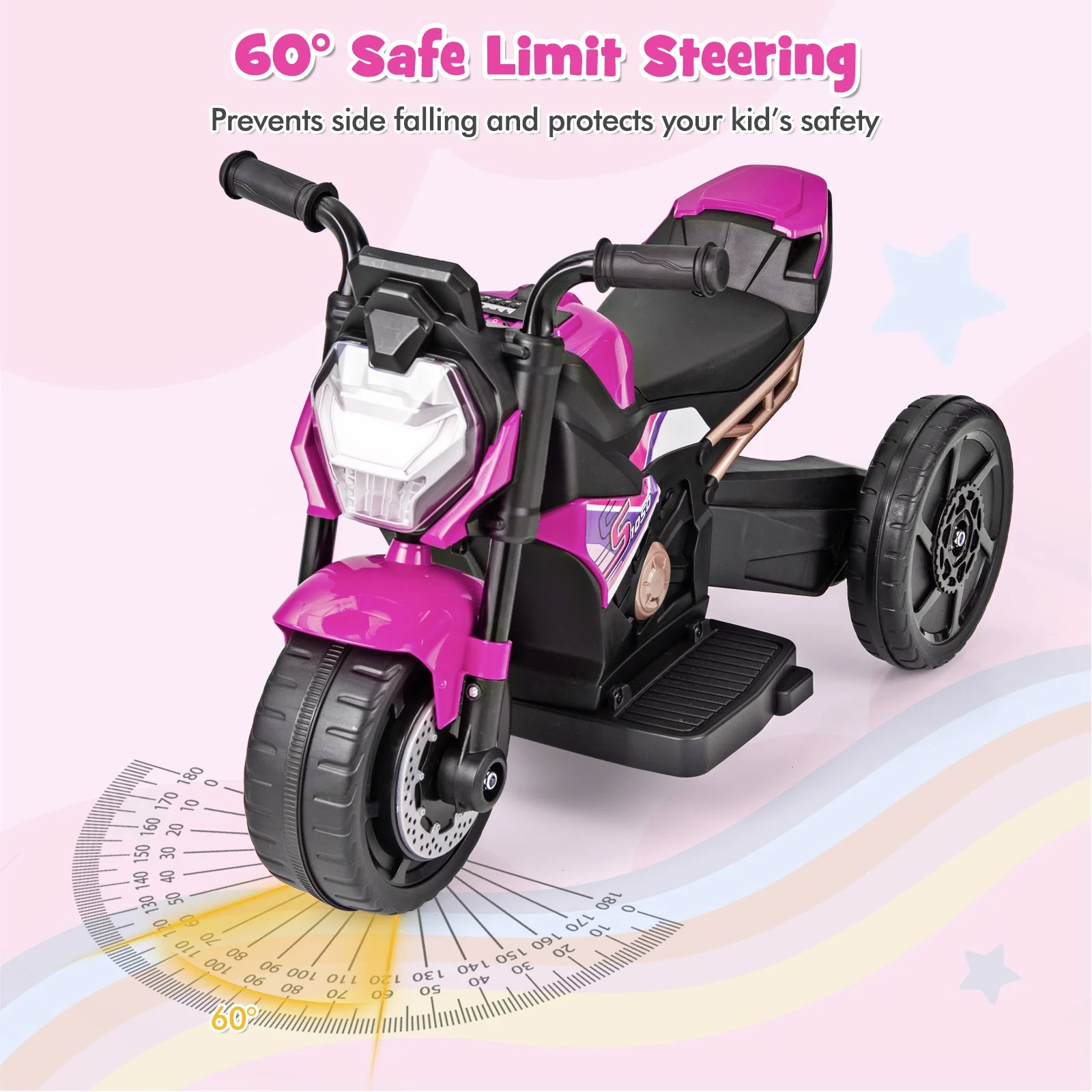 Kids Ride-on Motorcycle 6V Battery Powered Motorbike with Detachable Training Wheels-Pink - Image 6